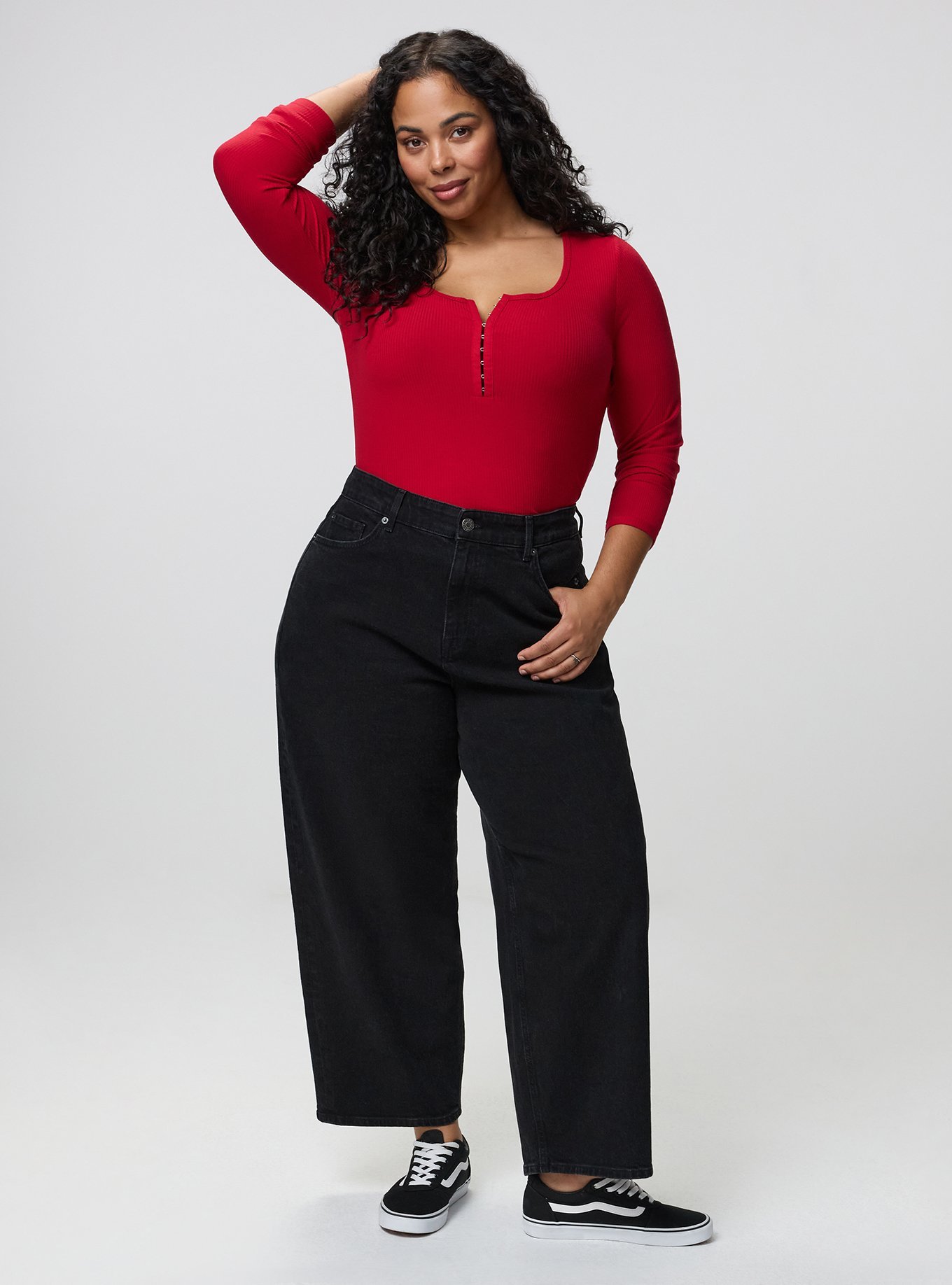 Super Soft Rib Hook & Eye Long Sleeve Top, JESTER RED, alternate