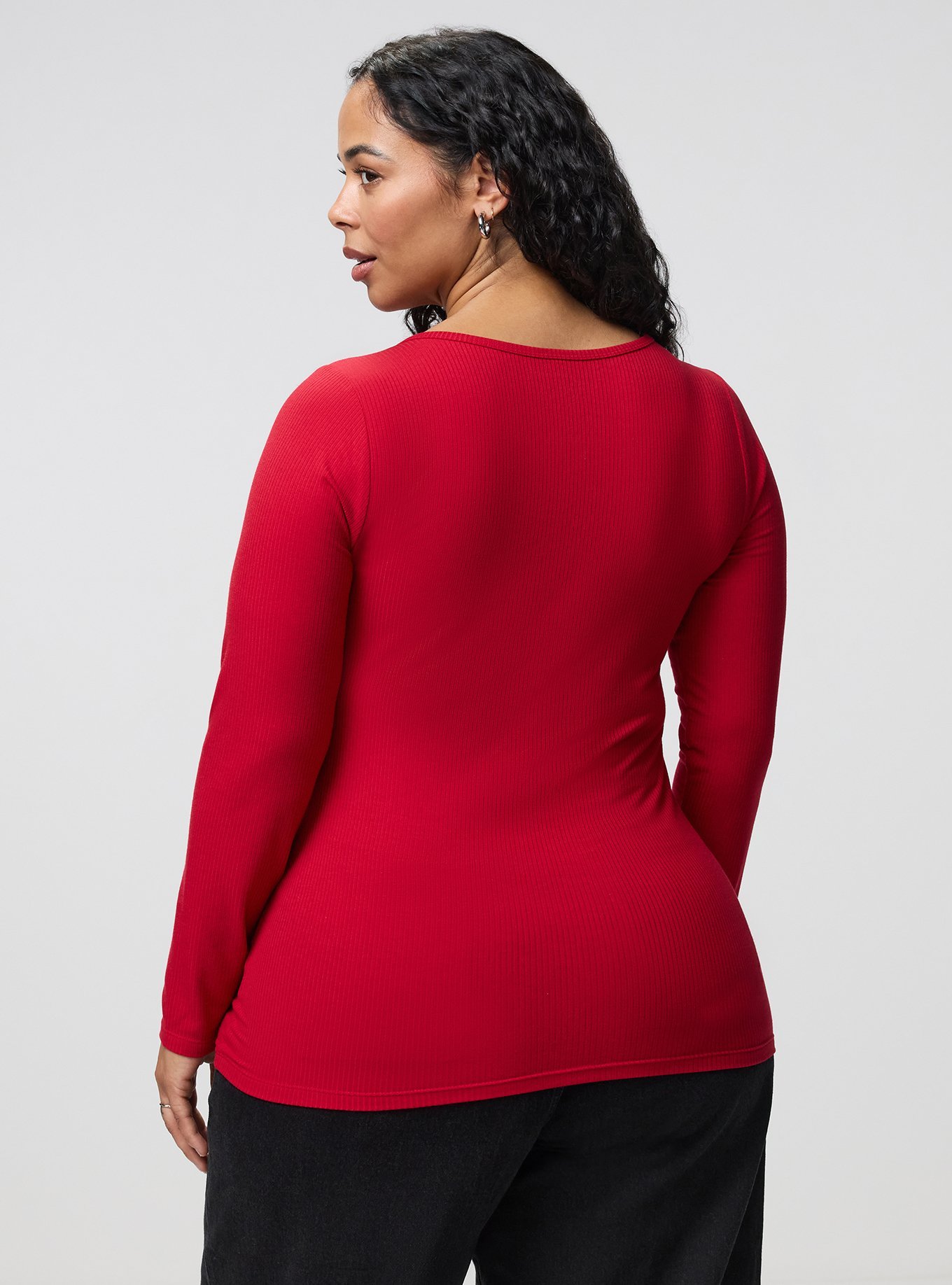 Super Soft Rib Hook & Eye Long Sleeve Top, JESTER RED, alternate