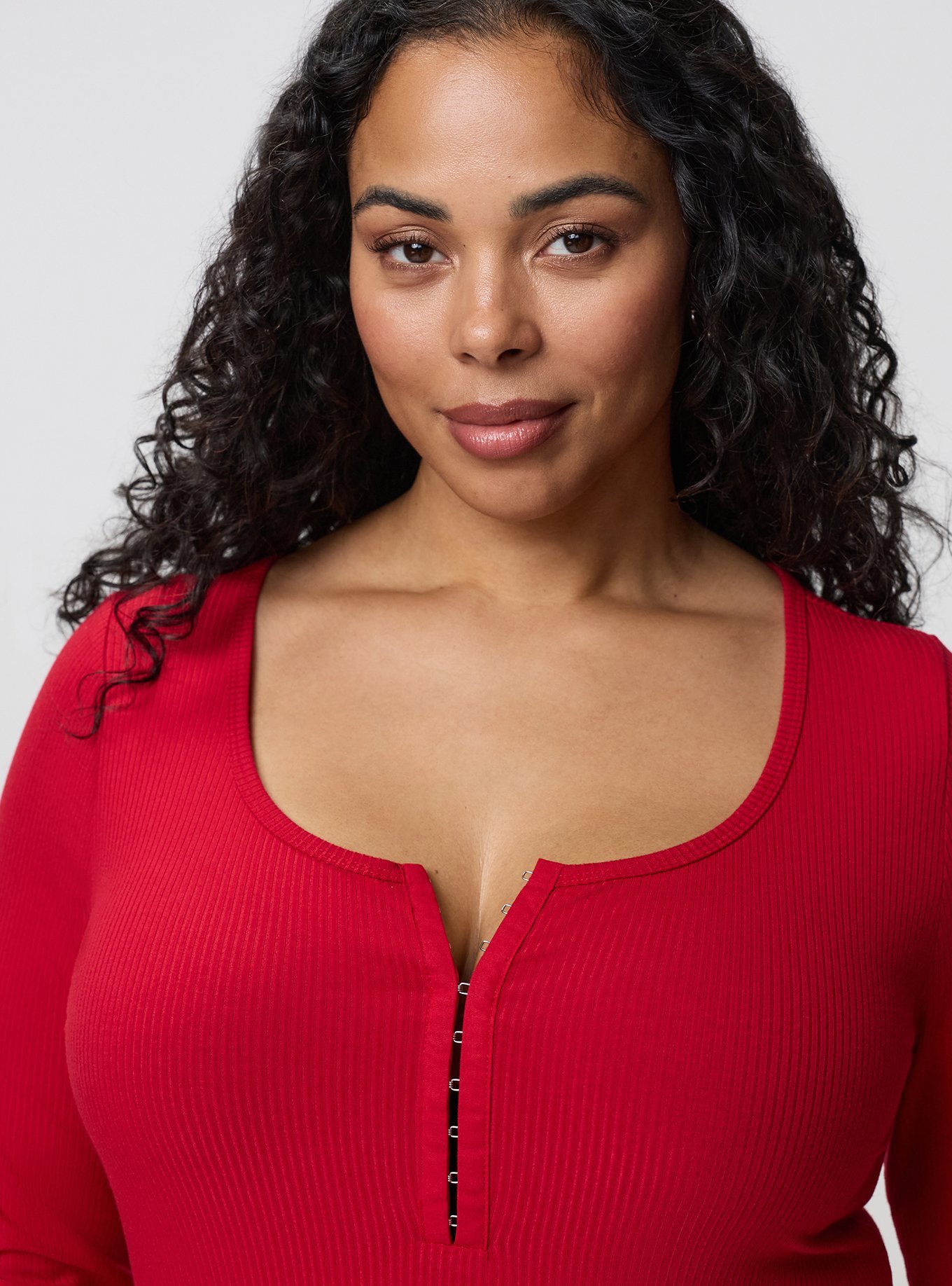 Super Soft Rib Hook & Eye Long Sleeve Top, JESTER RED, alternate