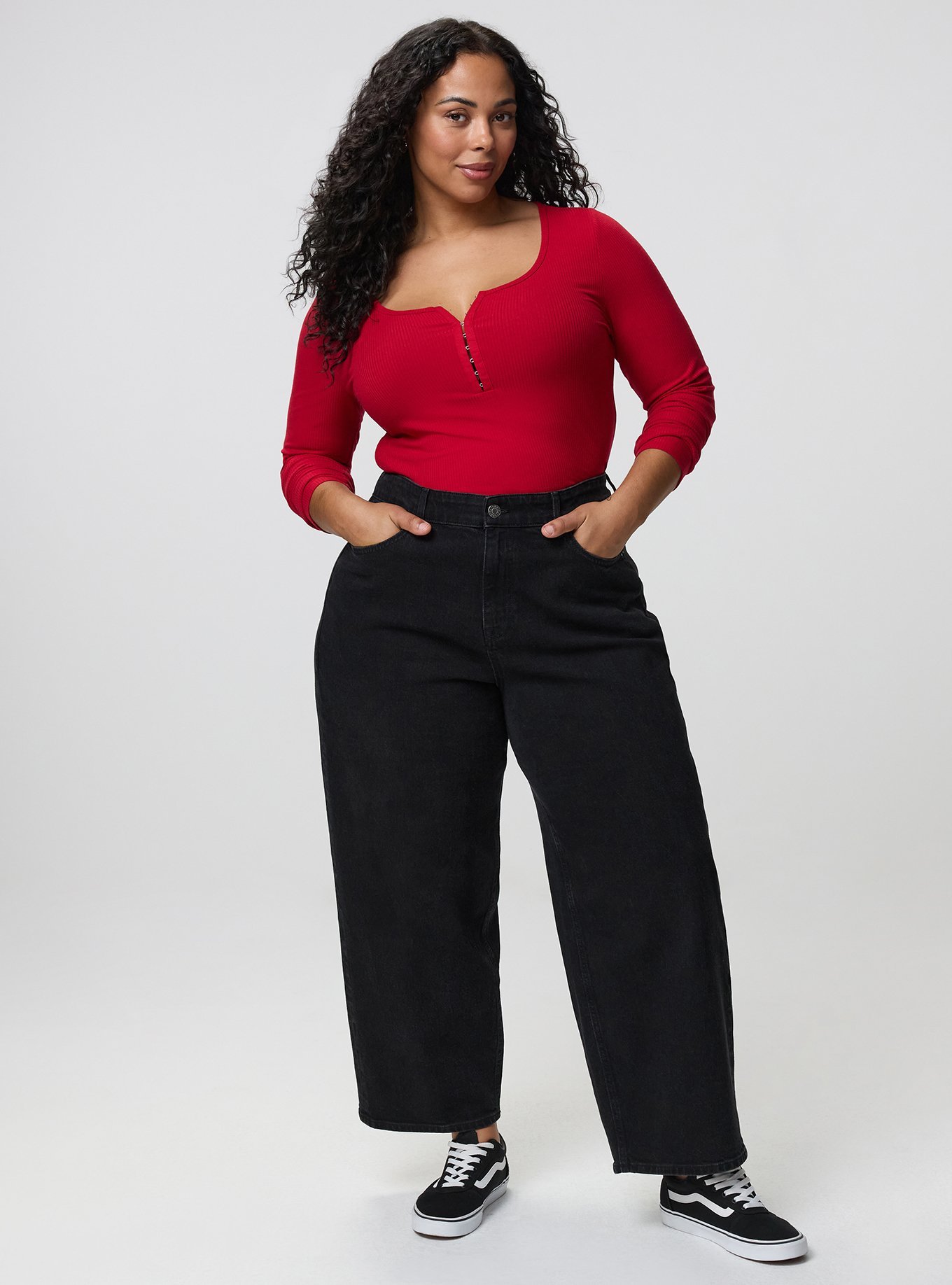 Super Soft Rib Hook & Eye Long Sleeve Top, JESTER RED, alternate