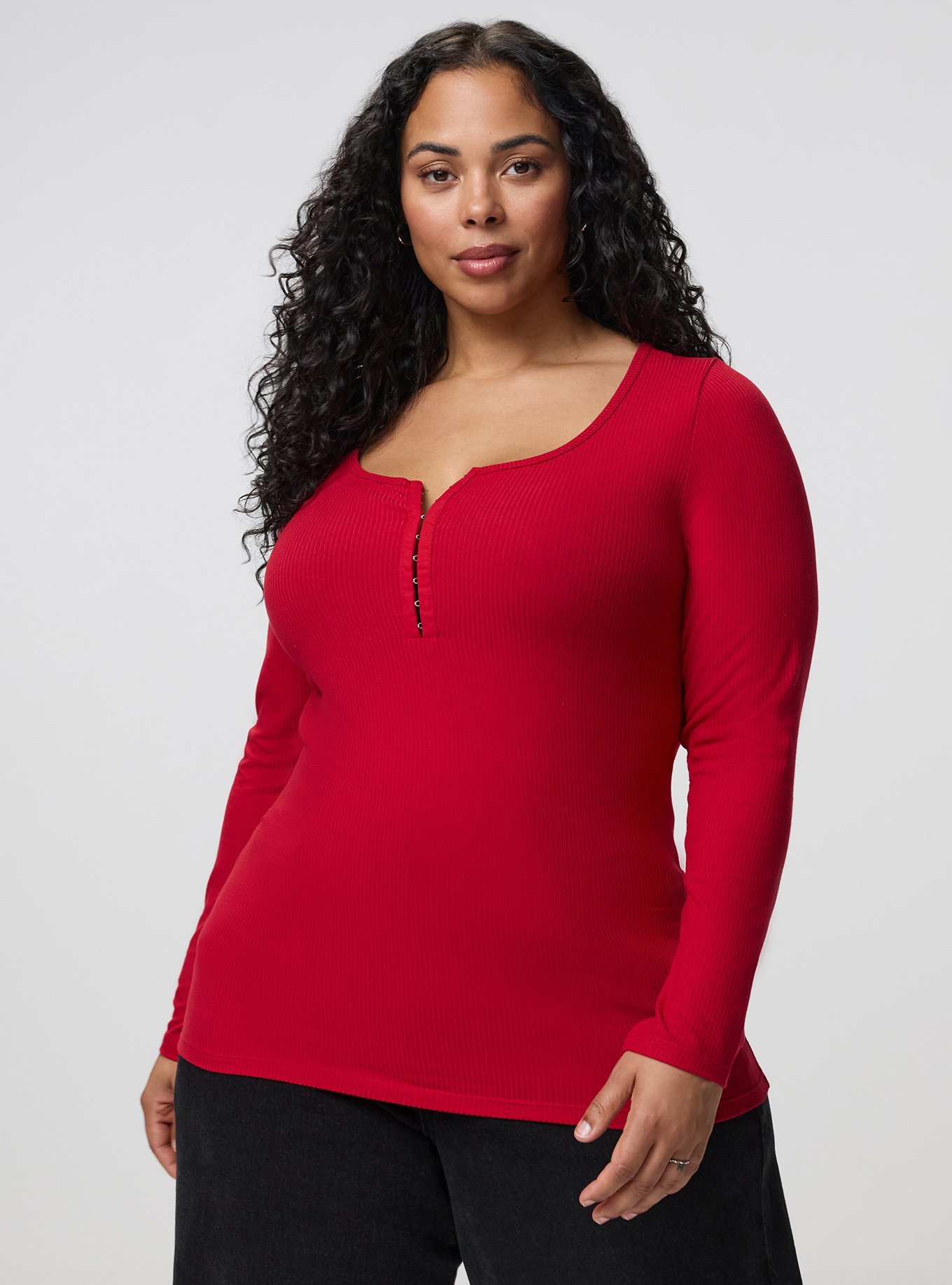 Super Soft Rib Hook & Eye Long Sleeve Top, JESTER RED, hi-res