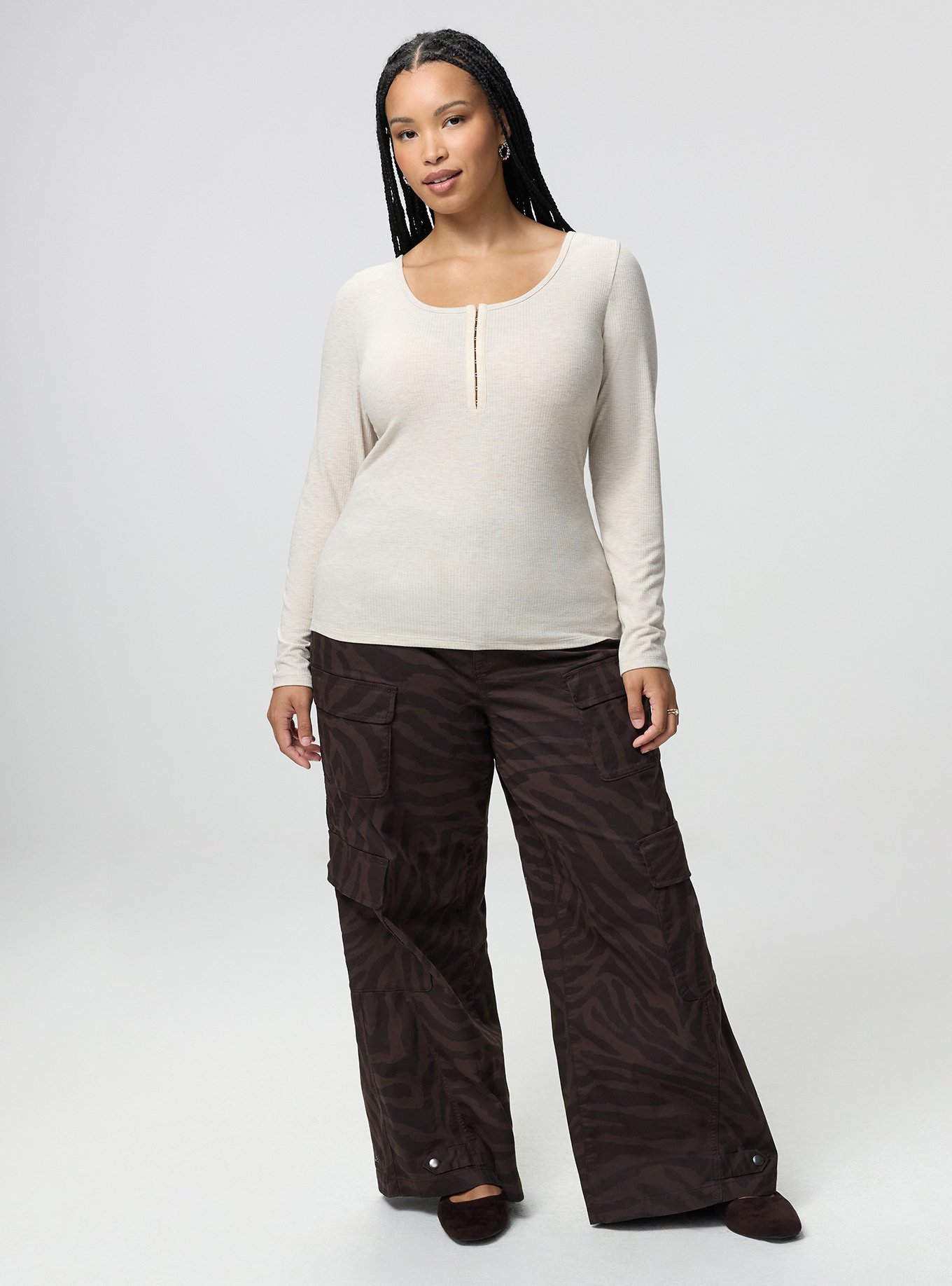 Super Soft Rib Hook & Eye Long Sleeve Top, OATMEAL HEATHER, alternate