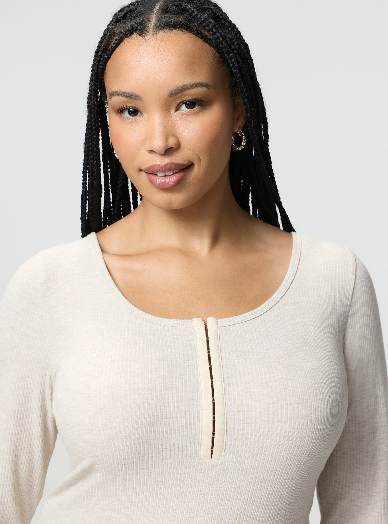 Super Soft Rib Hook & Eye Long Sleeve Top, OATMEAL HEATHER, alternate