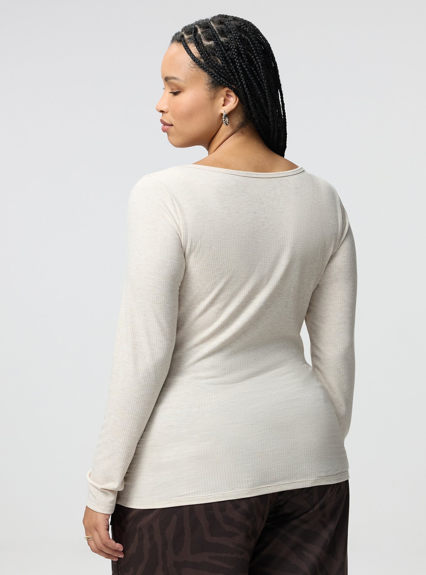 Super Soft Rib Hook & Eye Long Sleeve Top, OATMEAL HEATHER, alternate