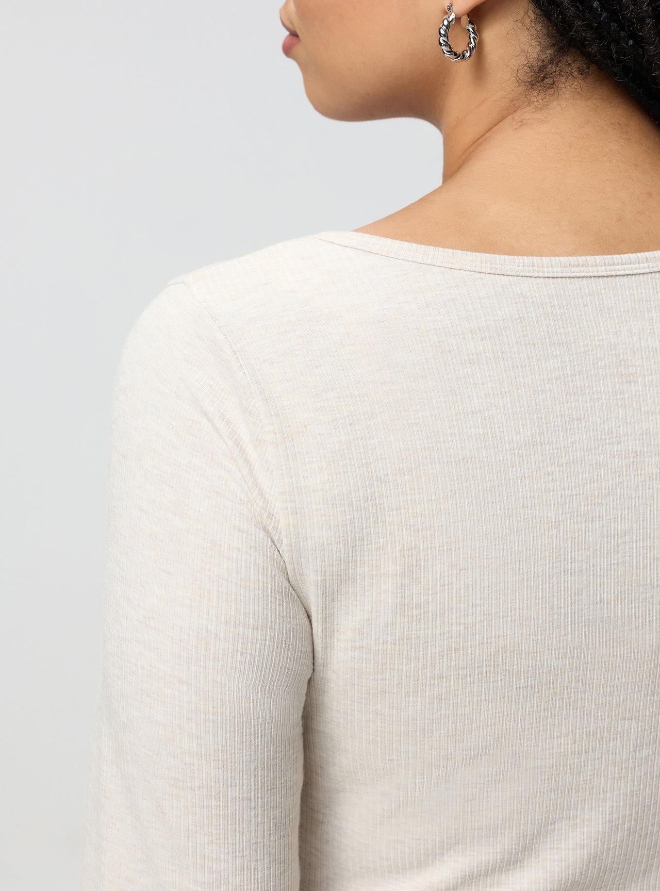 Super Soft Rib Hook & Eye Long Sleeve Top, OATMEAL HEATHER, alternate
