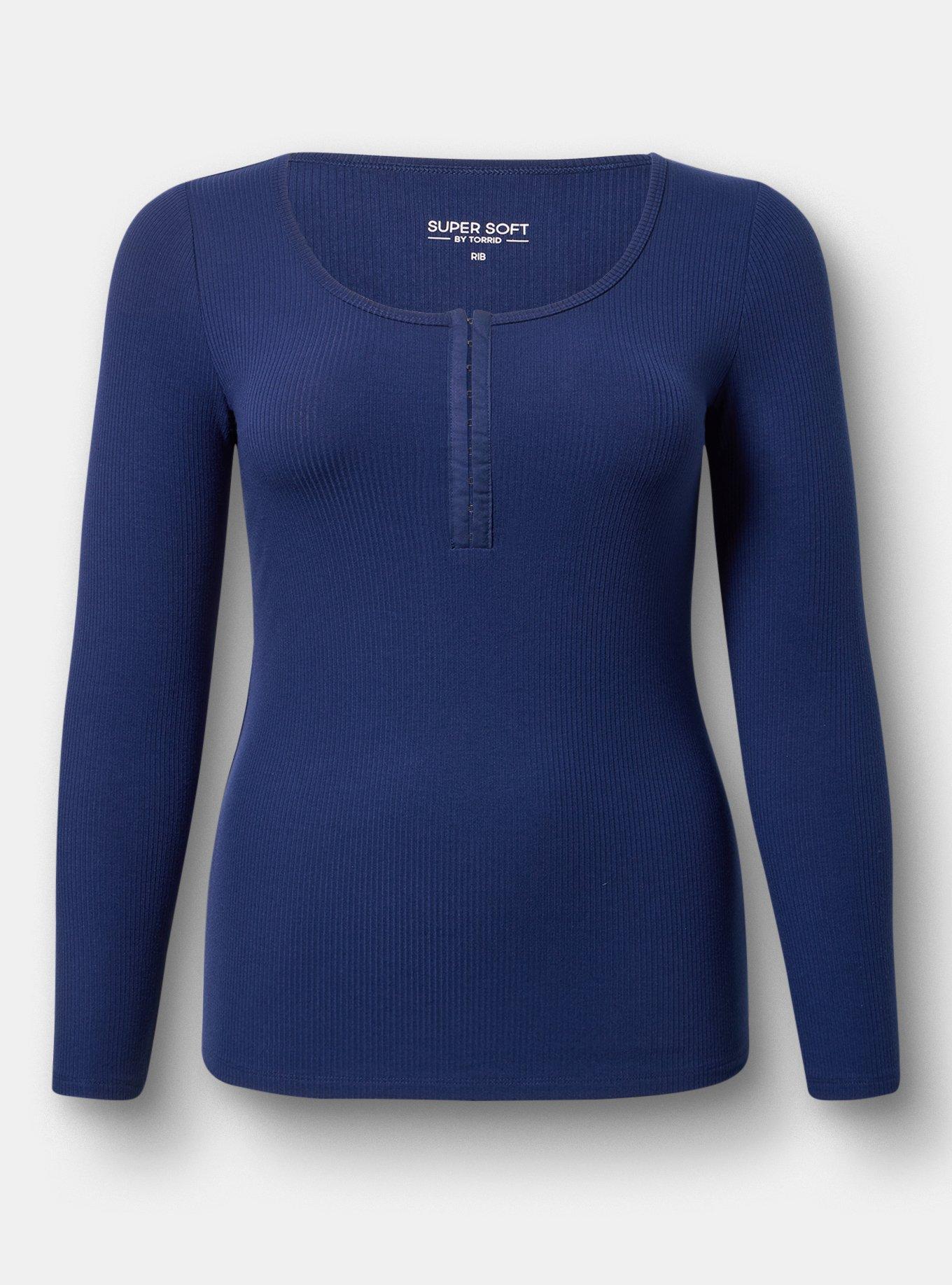 Supersoft Rib Hook And Eye Long Sleeve Top, MEDIEVAL BLUE, flat