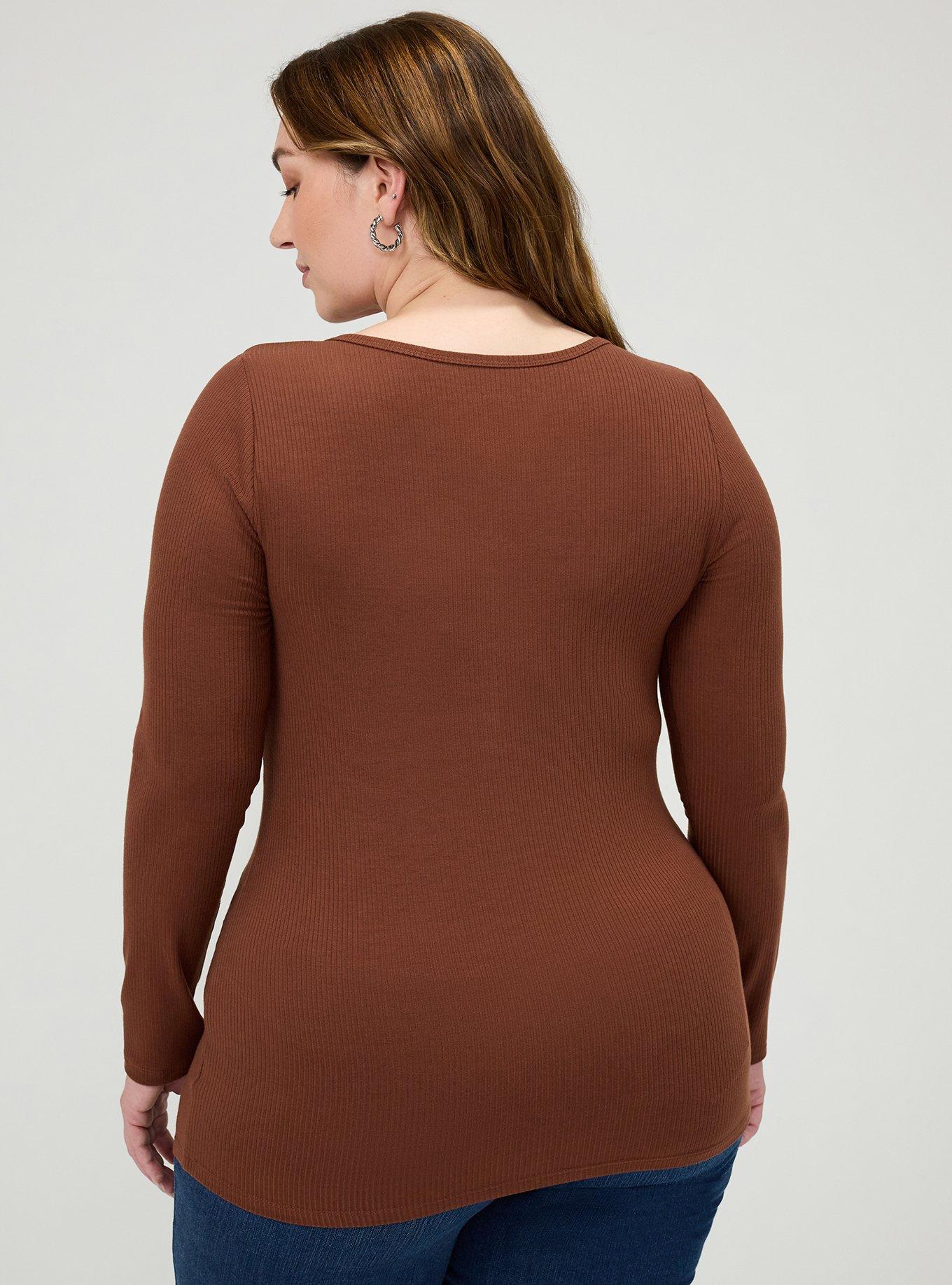 Supersoft Rib Hook And Eye Long Sleeve Top, CAPPUCCINO, alternate