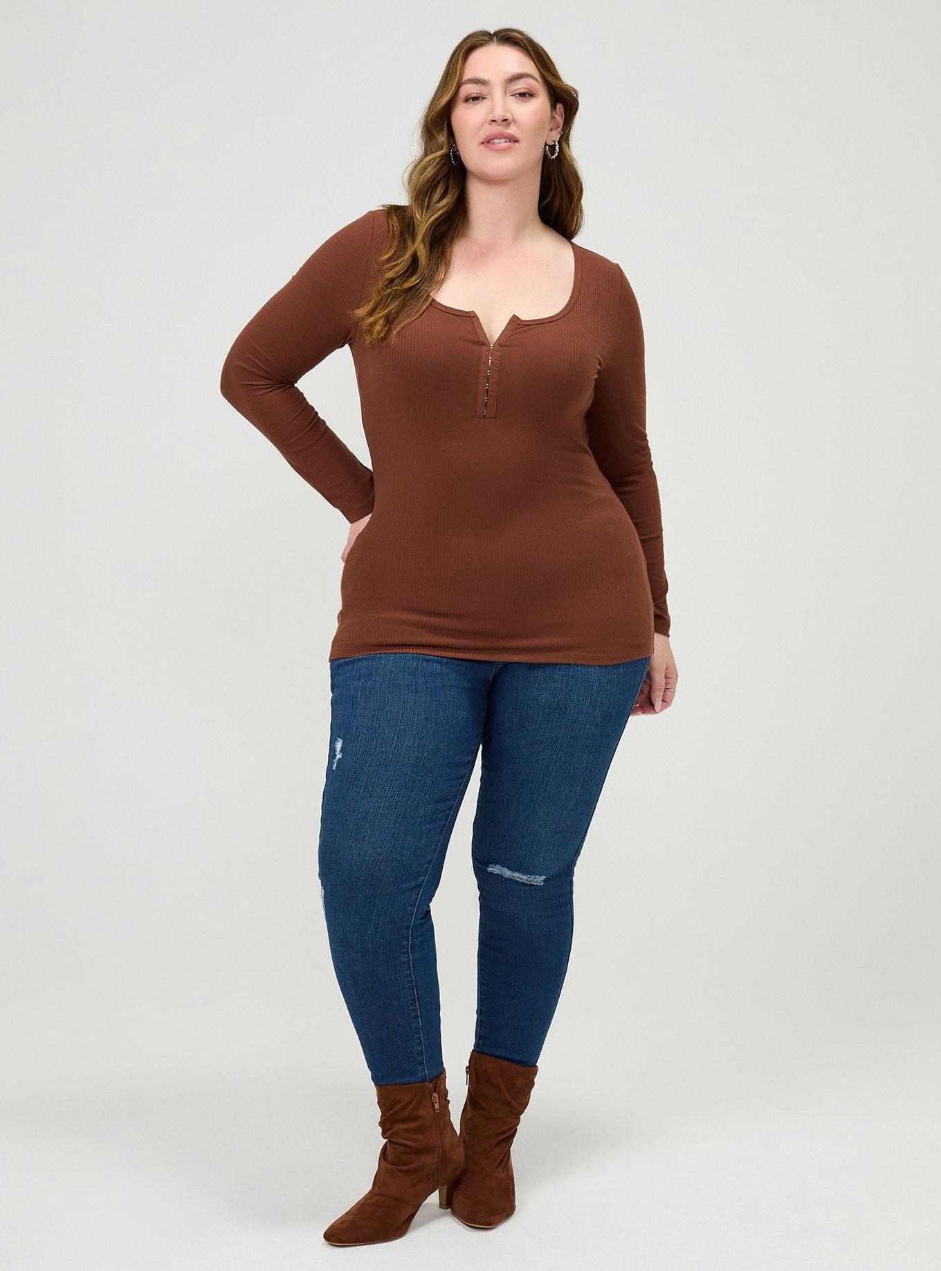 Supersoft Rib Hook And Eye Long Sleeve Top, CAPPUCCINO, alternate