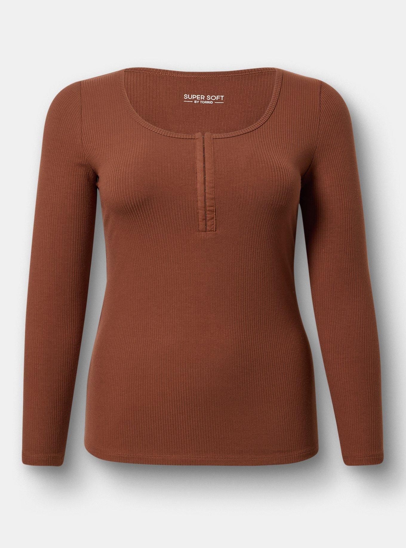Supersoft Rib Hook And Eye Long Sleeve Top, CAPPUCCINO, flat