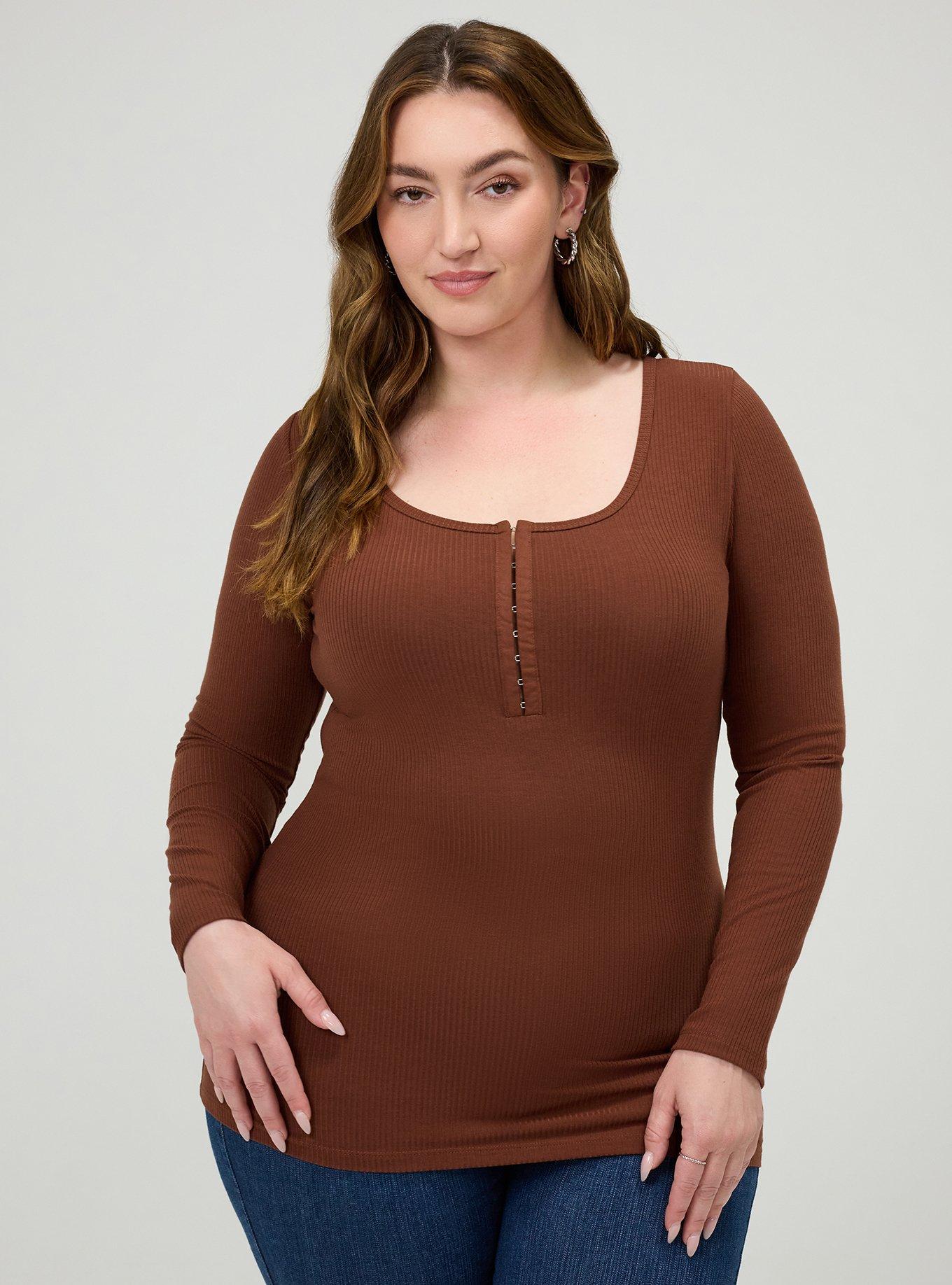 Supersoft Rib Hook And Eye Long Sleeve Top, CAPPUCCINO, hi-res