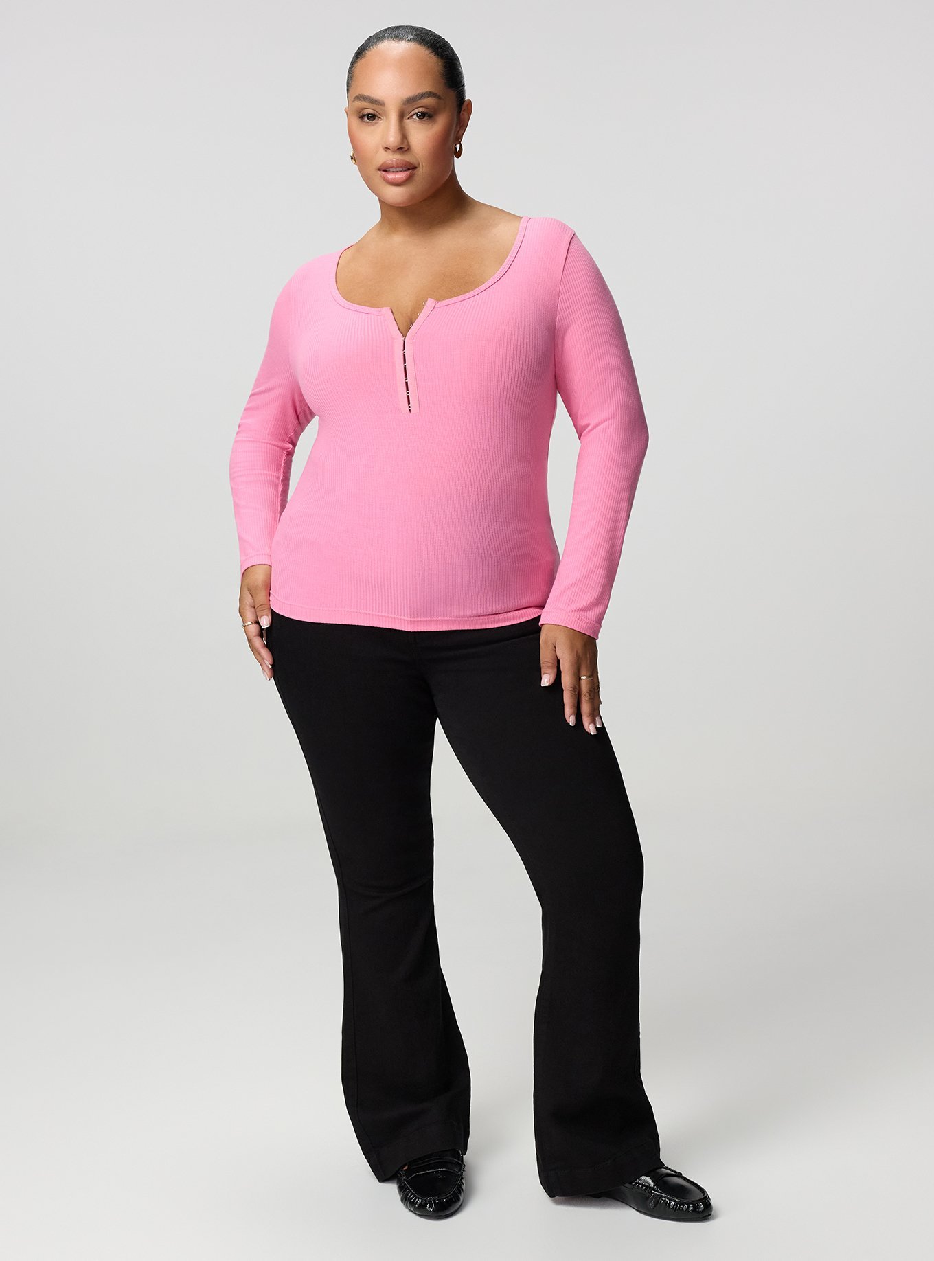 Super Soft Rib Hook & Eye Long Sleeve Top, AURORA PINK, alternate