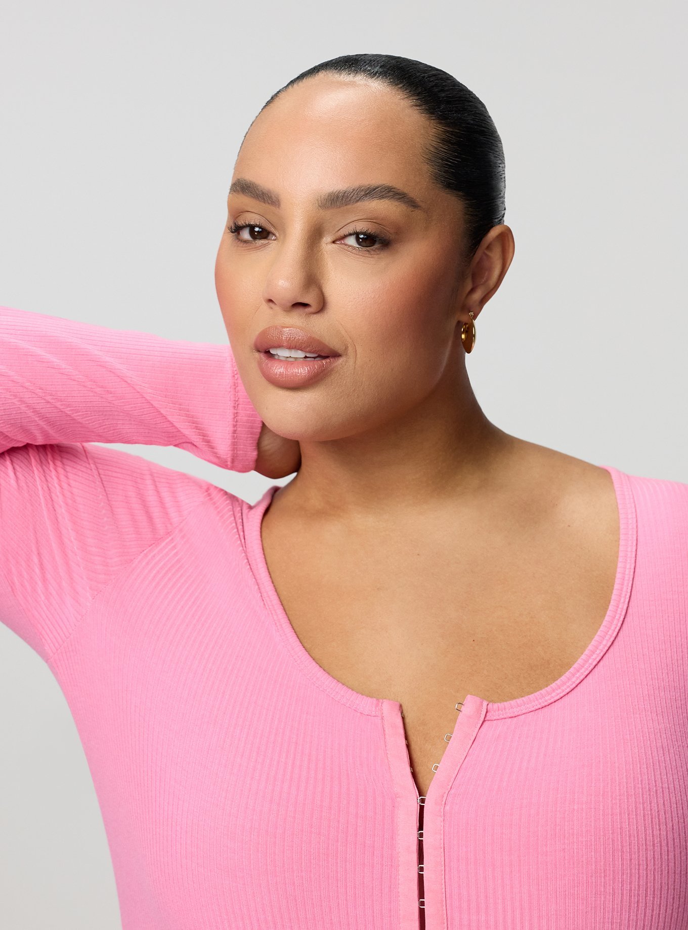 Super Soft Rib Hook & Eye Long Sleeve Top, AURORA PINK, alternate