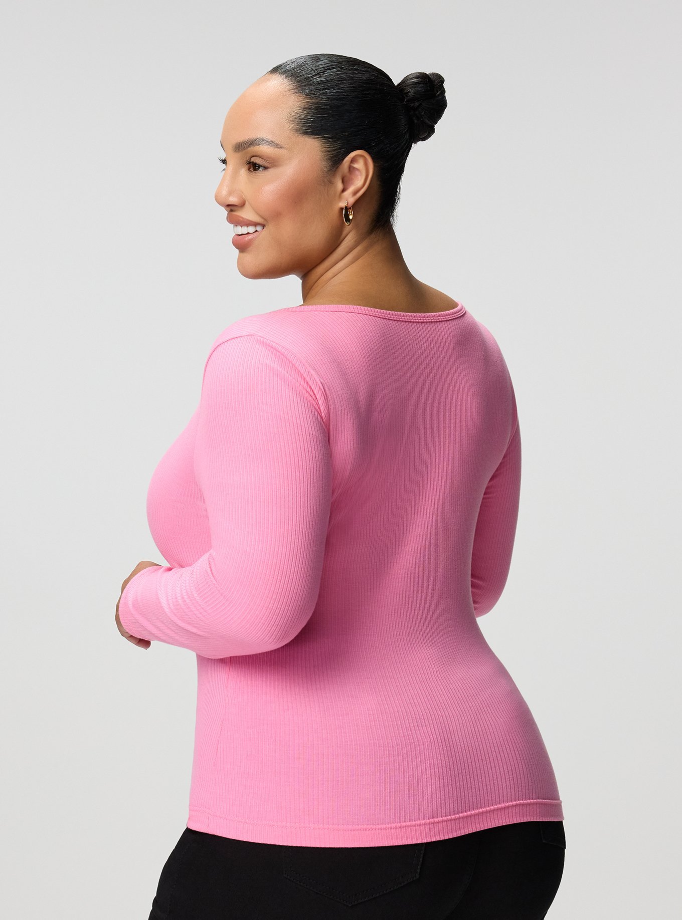 Super Soft Rib Hook & Eye Long Sleeve Top, AURORA PINK, alternate