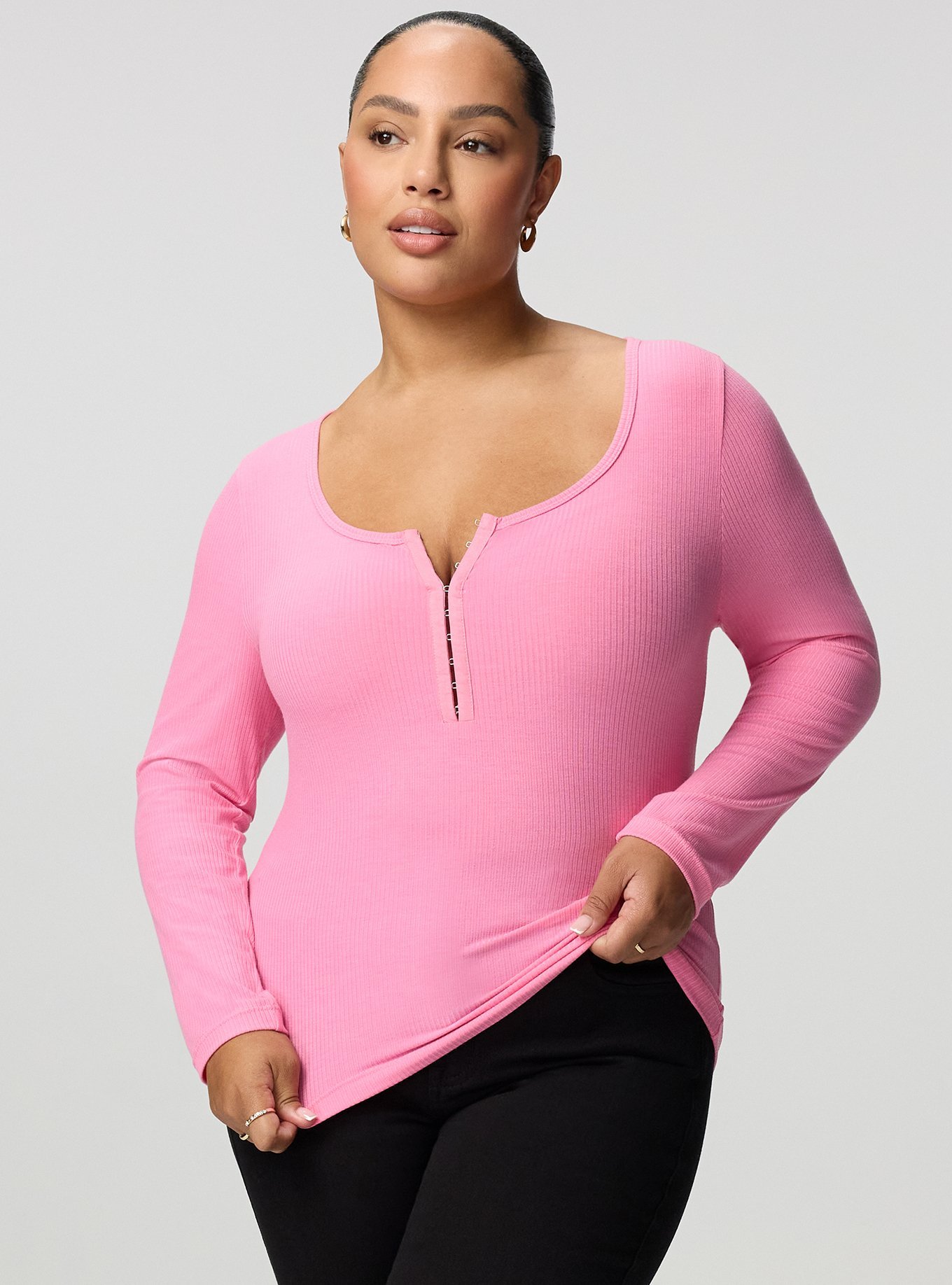 Super Soft Rib Hook & Eye Long Sleeve Top, AURORA PINK, alternate