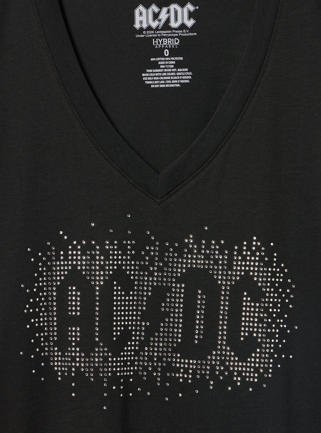 AC/DC Classic Cotton V-Neck Tee, ACDC RHINESTONES DEEP BLACK, alternate