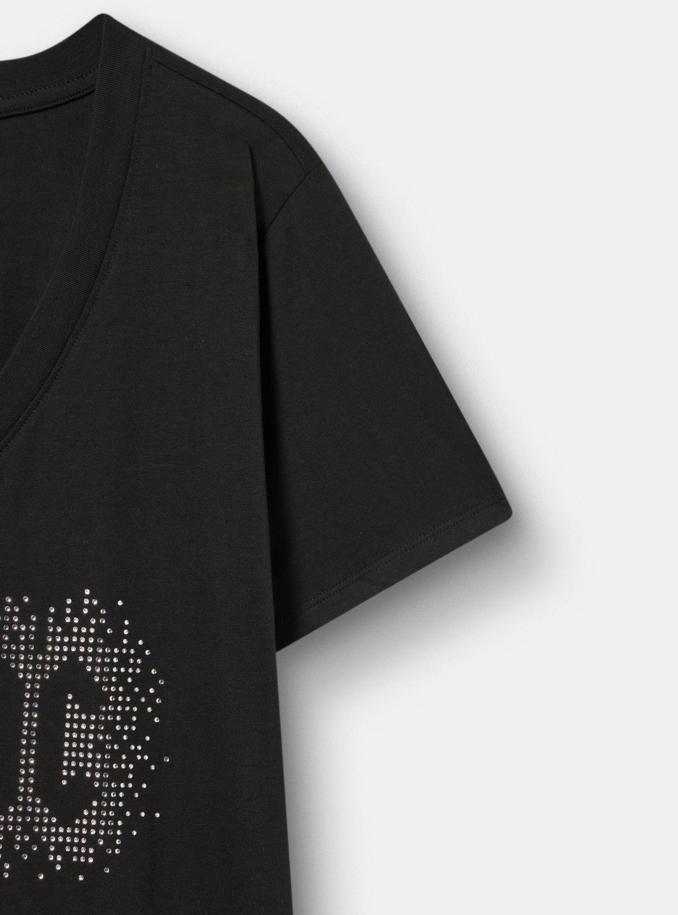 AC/DC Classic Cotton V-Neck Tee, ACDC RHINESTONES DEEP BLACK, alternate