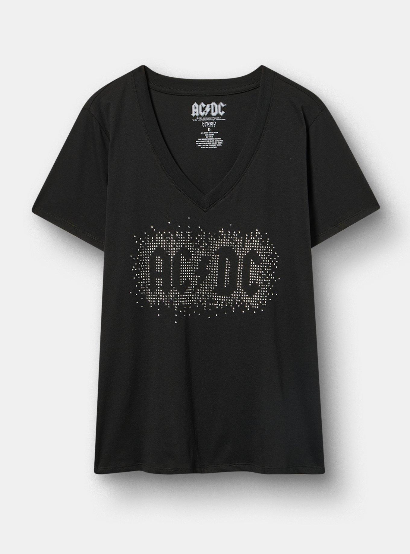 AC/DC Classic Cotton V-Neck Tee, ACDC RHINESTONES DEEP BLACK, hi-res