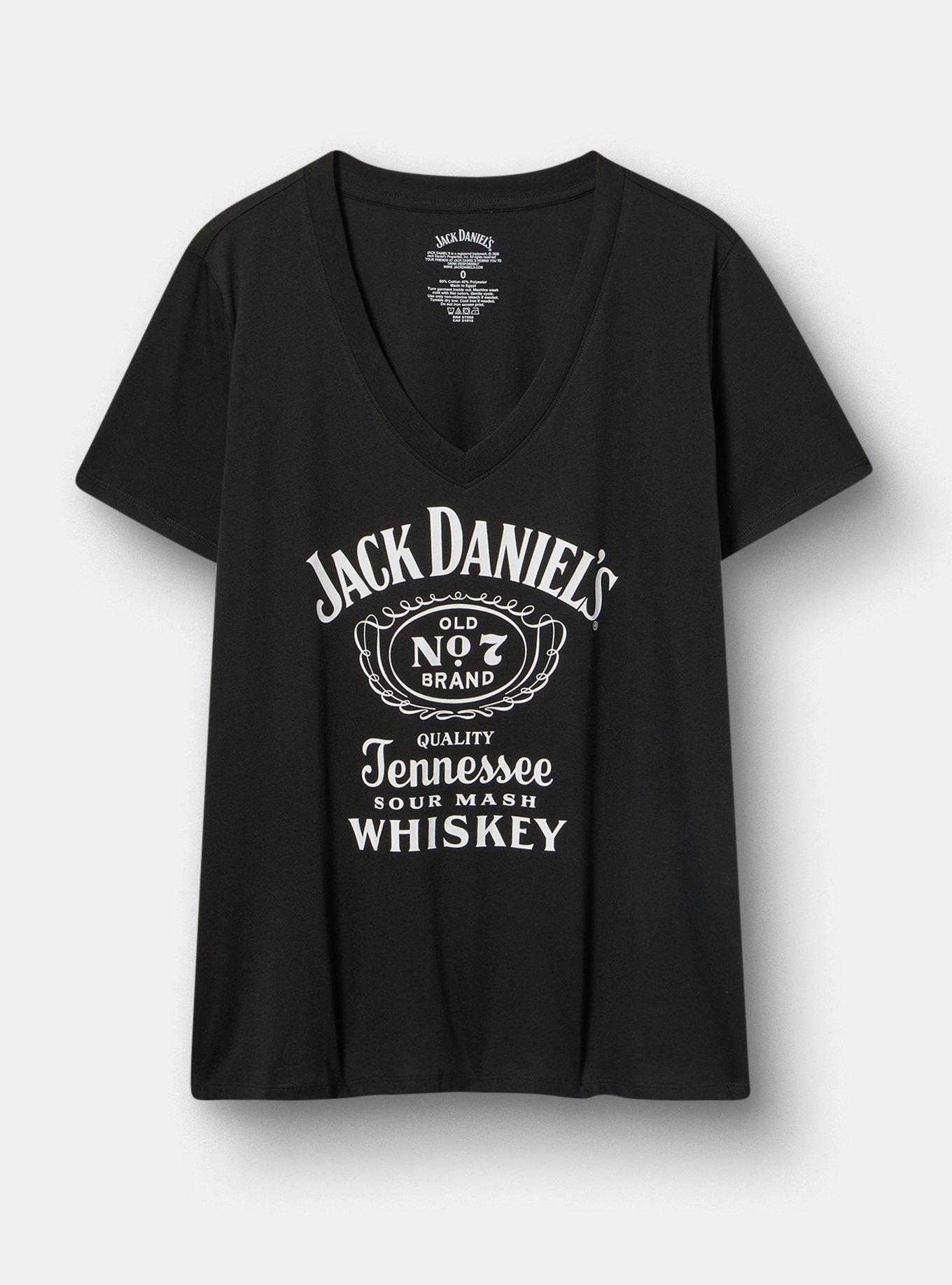Plus Size Jack Daniels Classic Fit Cotton V-Neck Tee, JACK DANIELS WHISKEY DEEP BLACK, hi-res