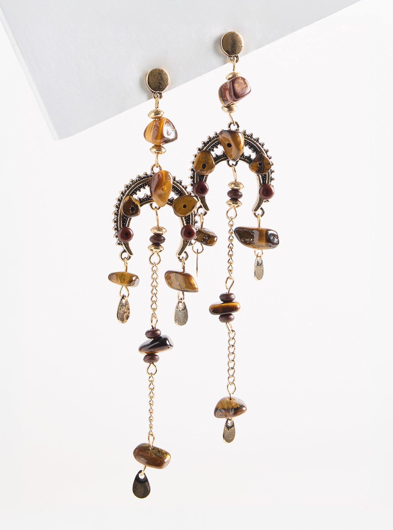 Stone Statement Earring, BROWN, hi-res