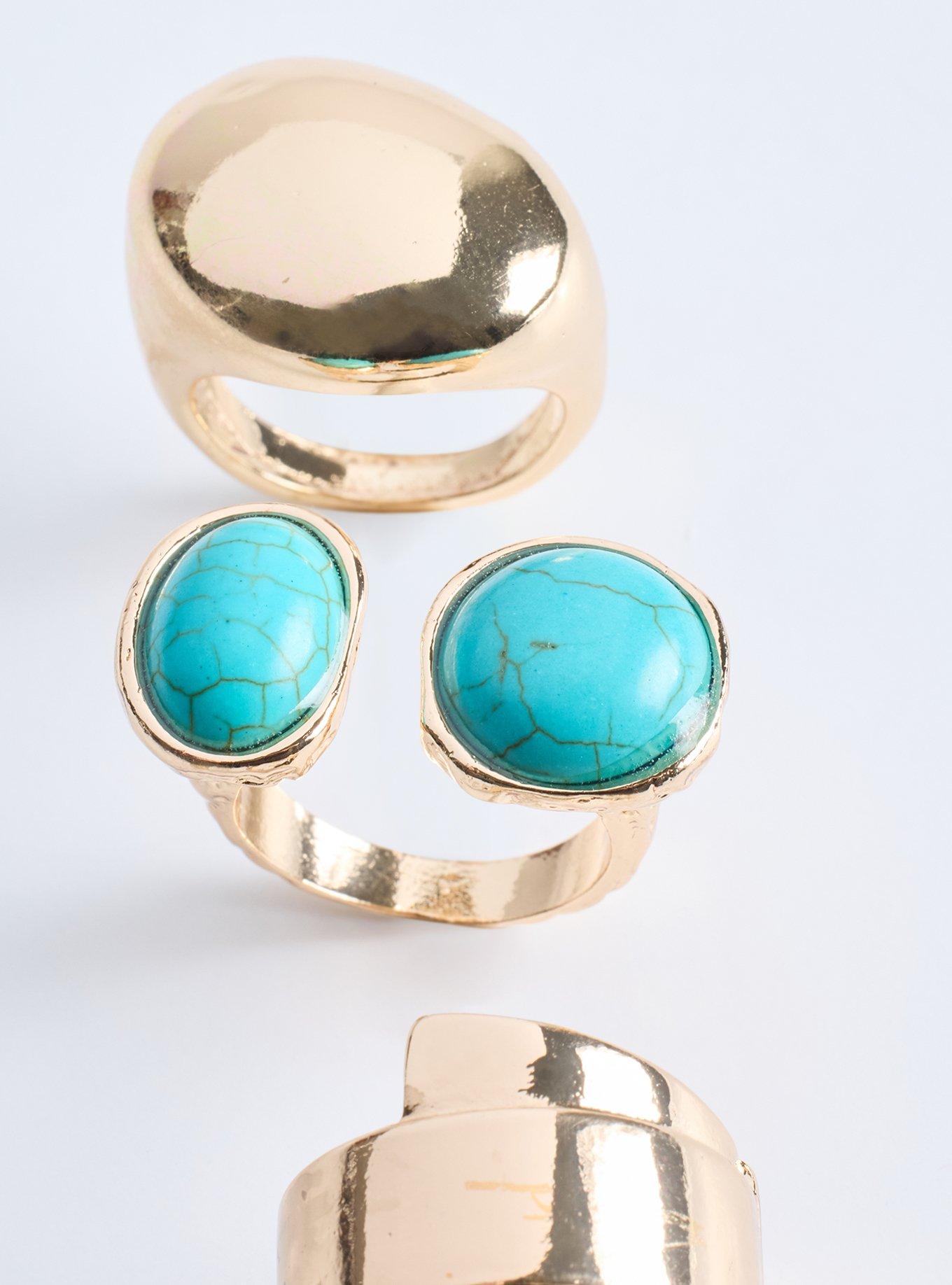 Statement Turquoise Ring Set, GOLD, alternate
