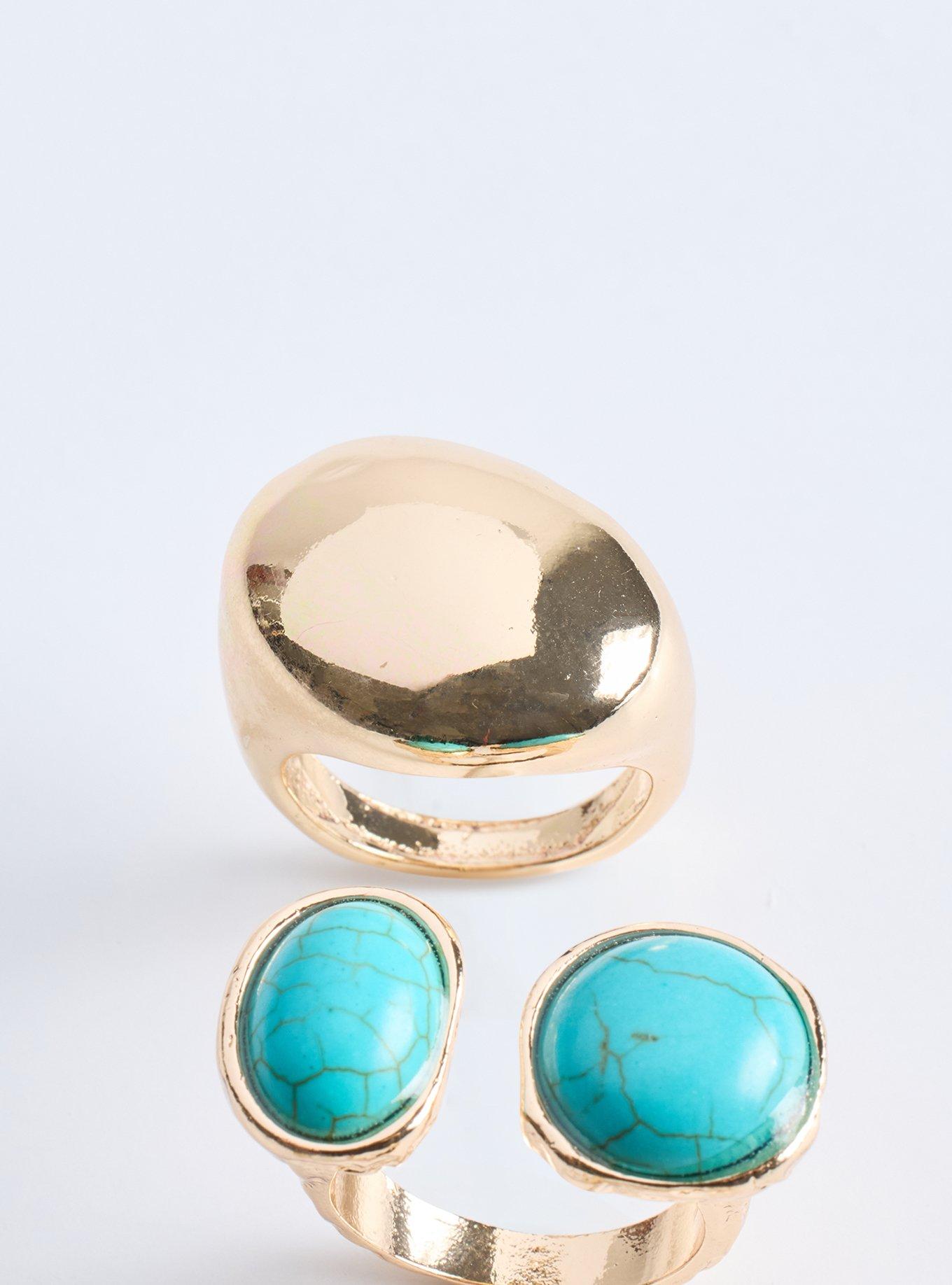 Statement Turquoise Ring Set, GOLD, alternate