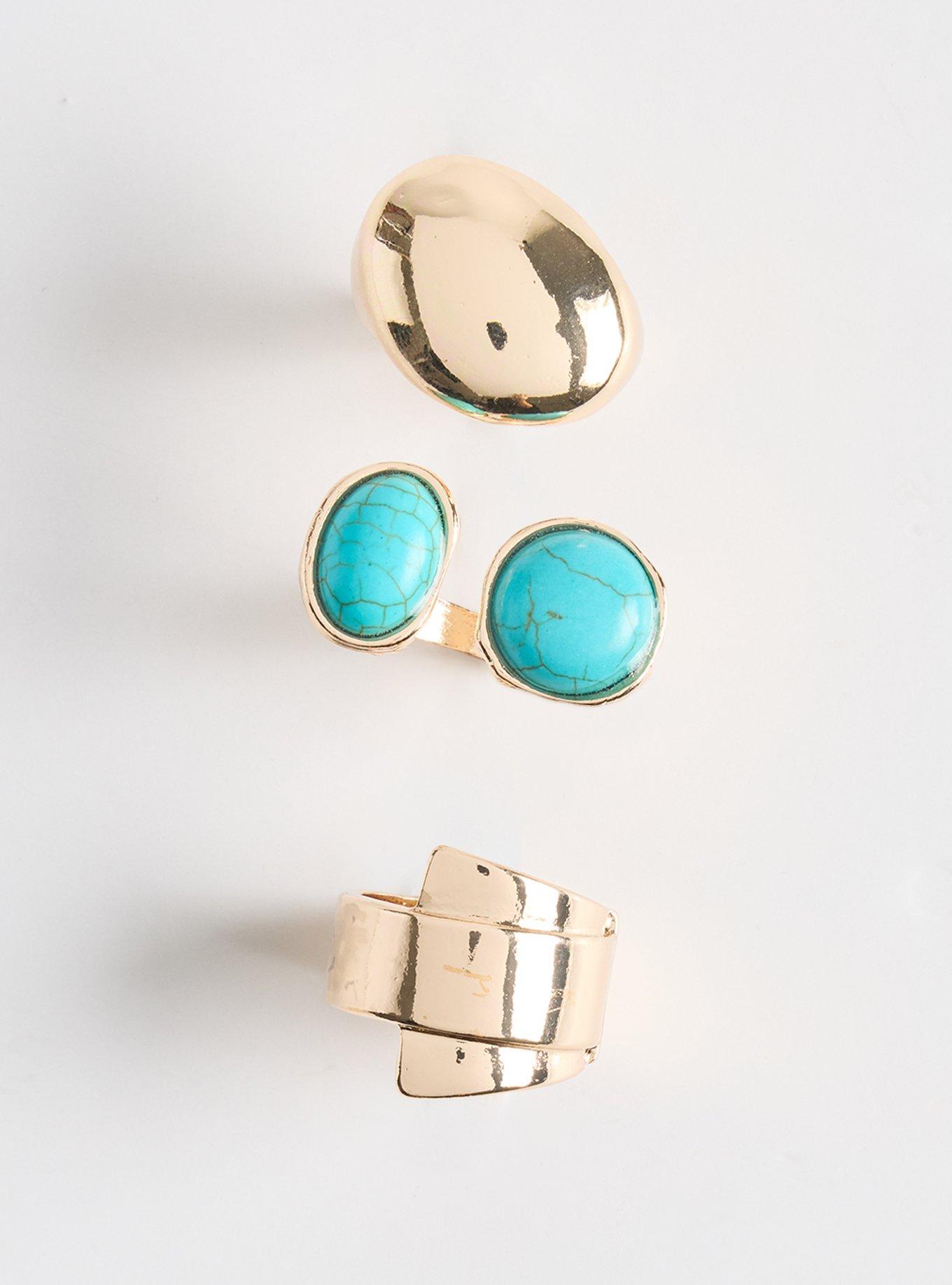Statement Turquoise Ring Set, GOLD, hi-res