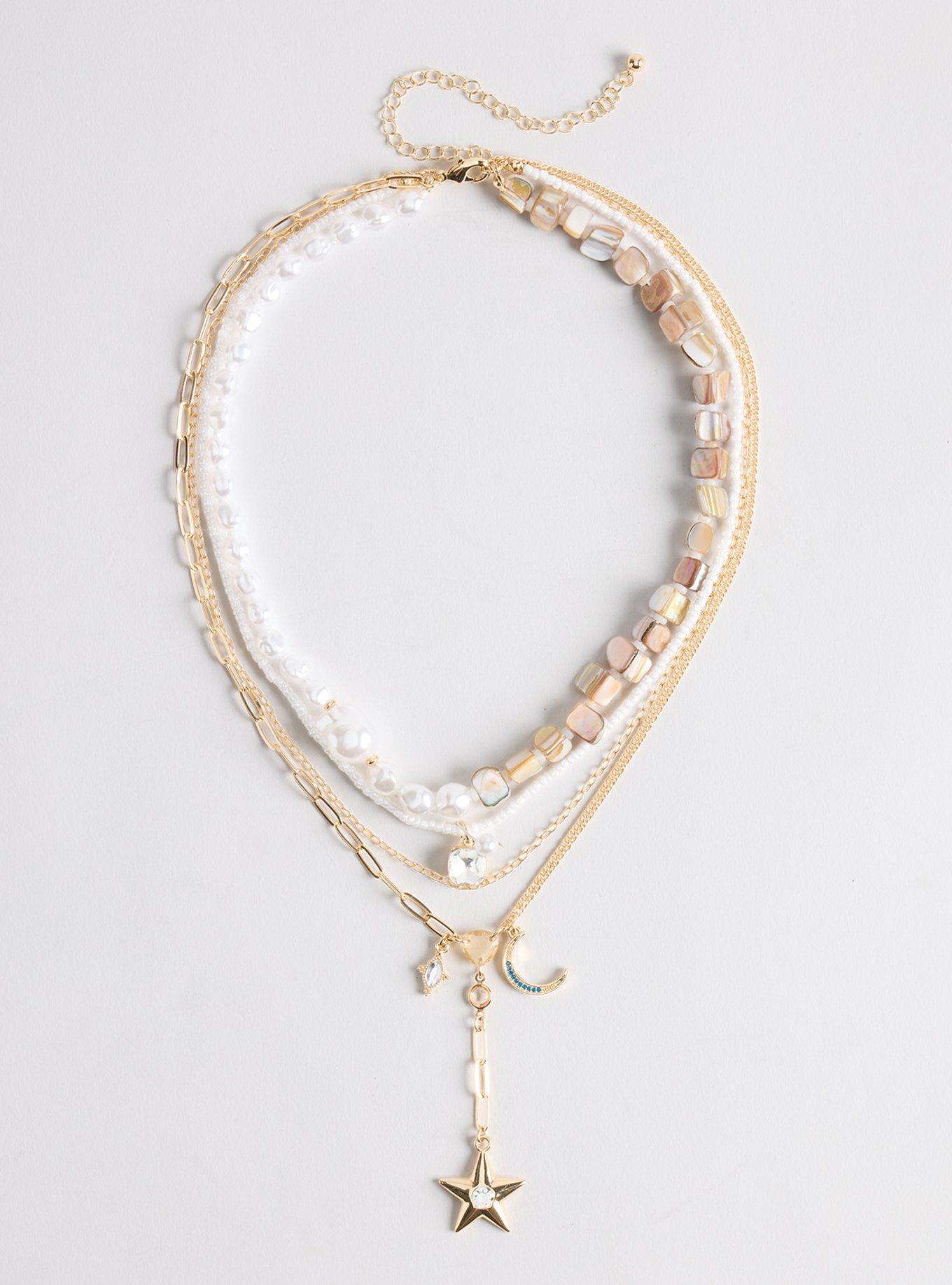 Pearl Beaded Celestial Layered Necklace, , hi-res