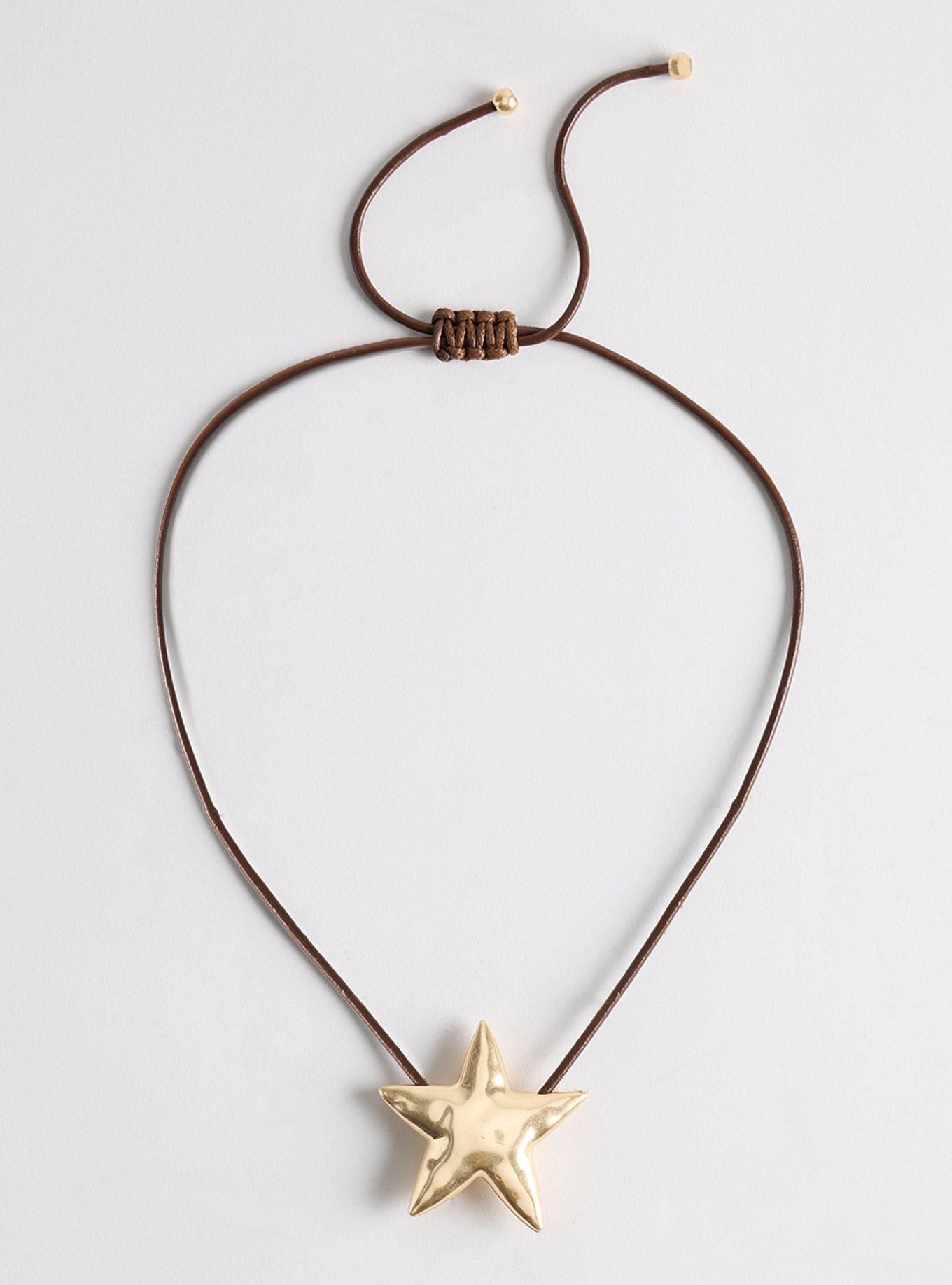 Hammered Star Cord Necklace, , hi-res