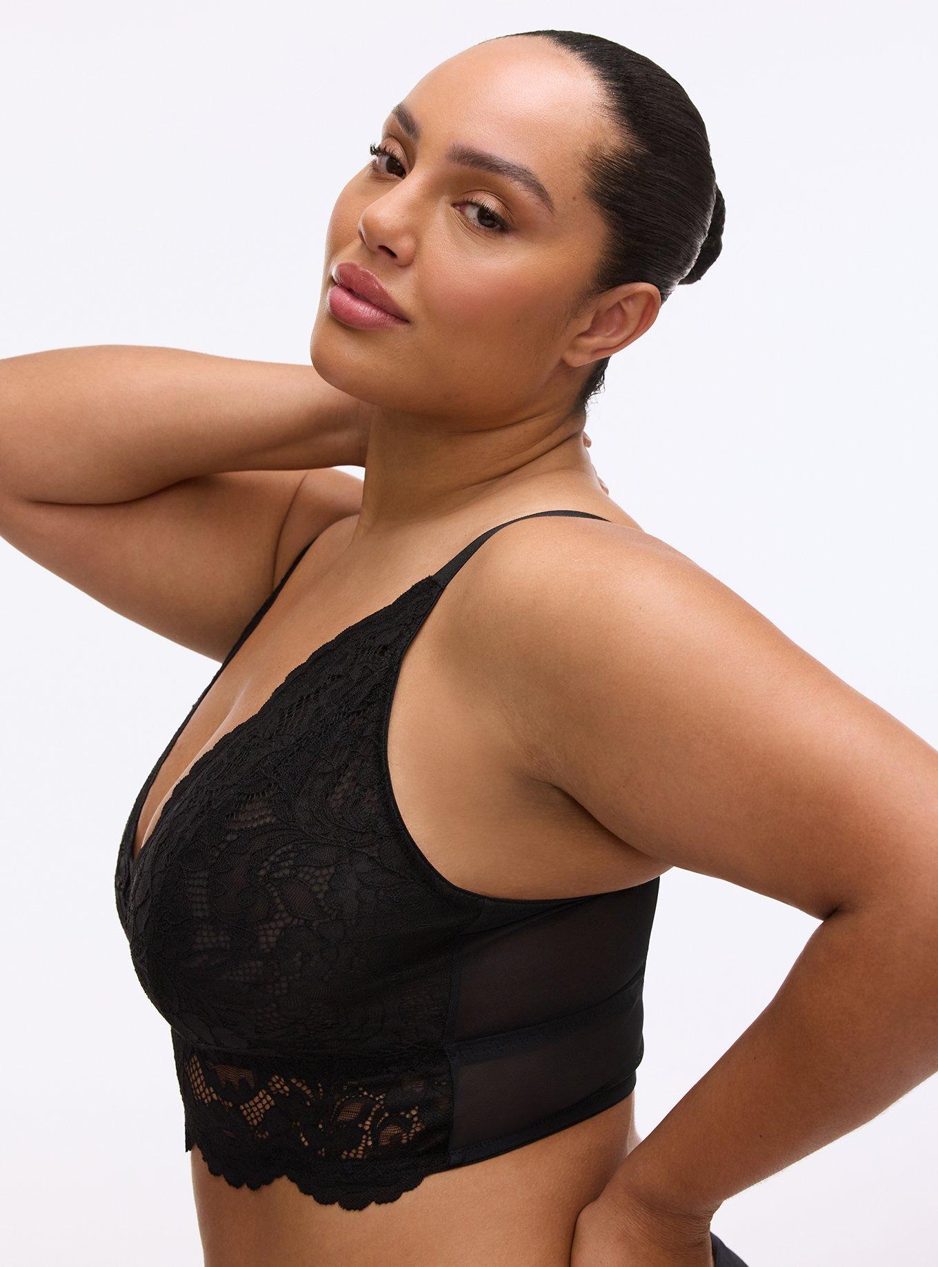 Plus Size Unlined Carrie Lace Bralette, RICH BLACK, alternate