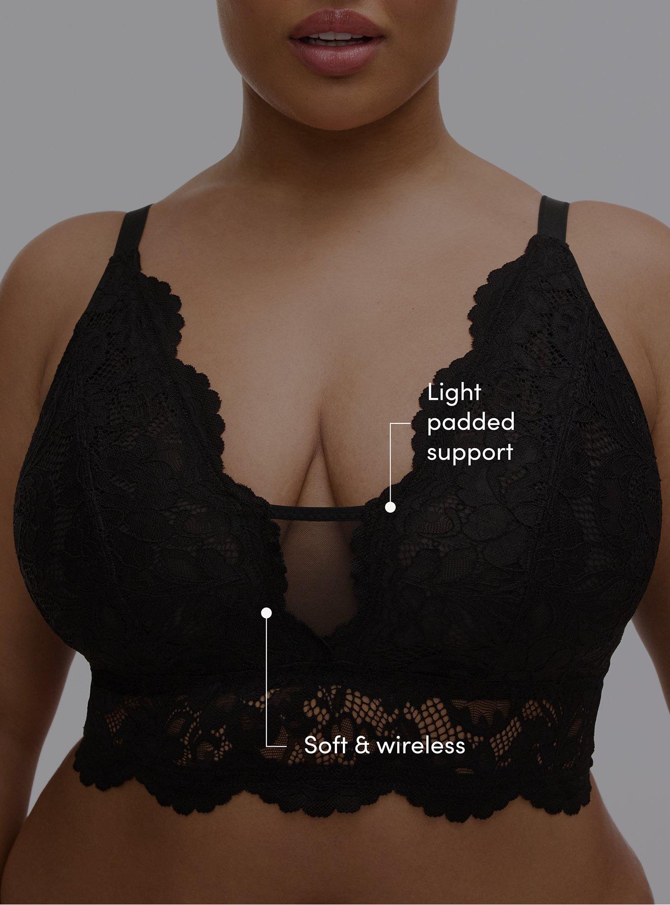 Plus Size Unlined Carrie Lace Bralette, RICH BLACK, alternate