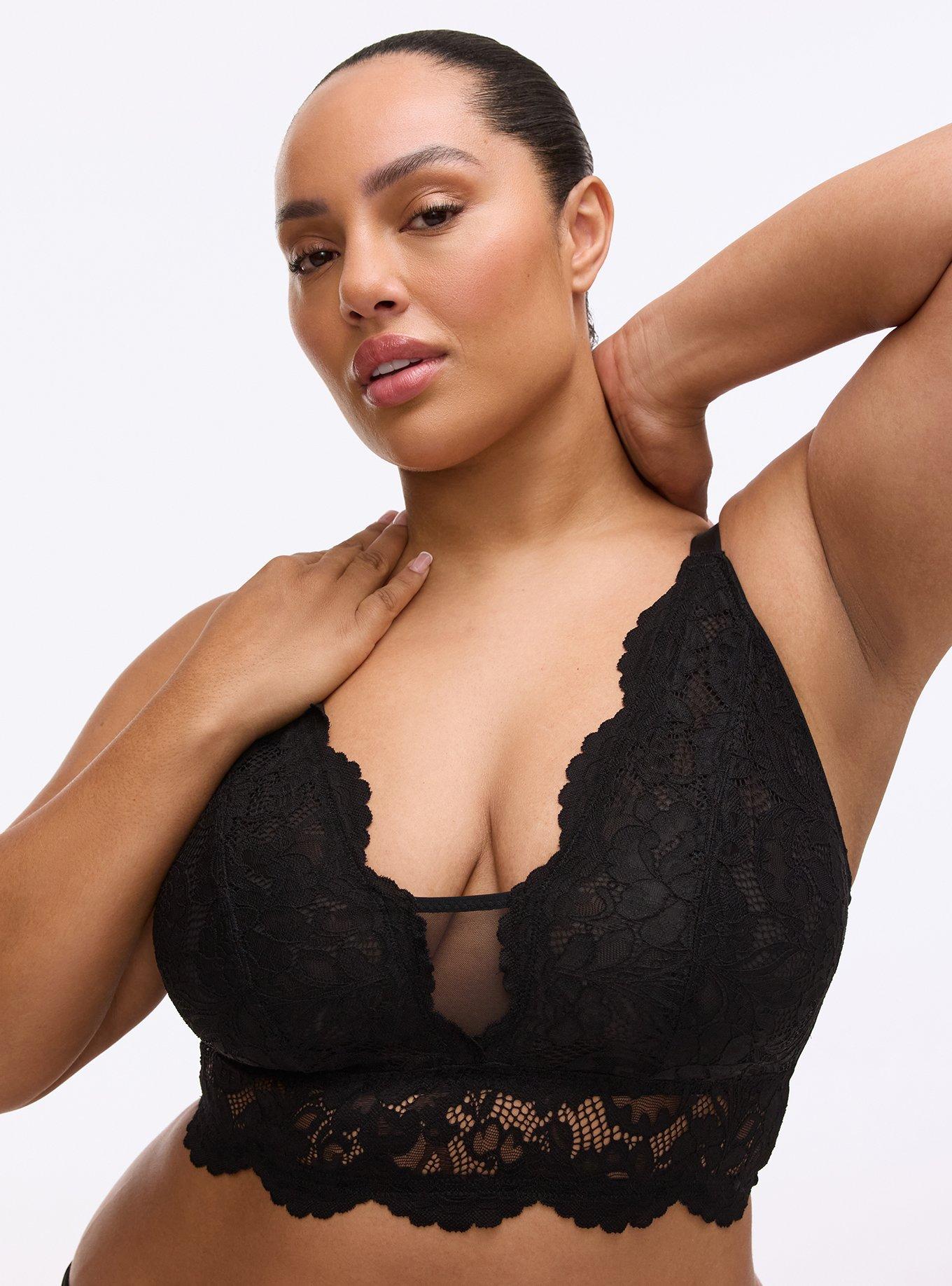 Plus Size Unlined Carrie Lace Bralette, RICH BLACK, hi-res