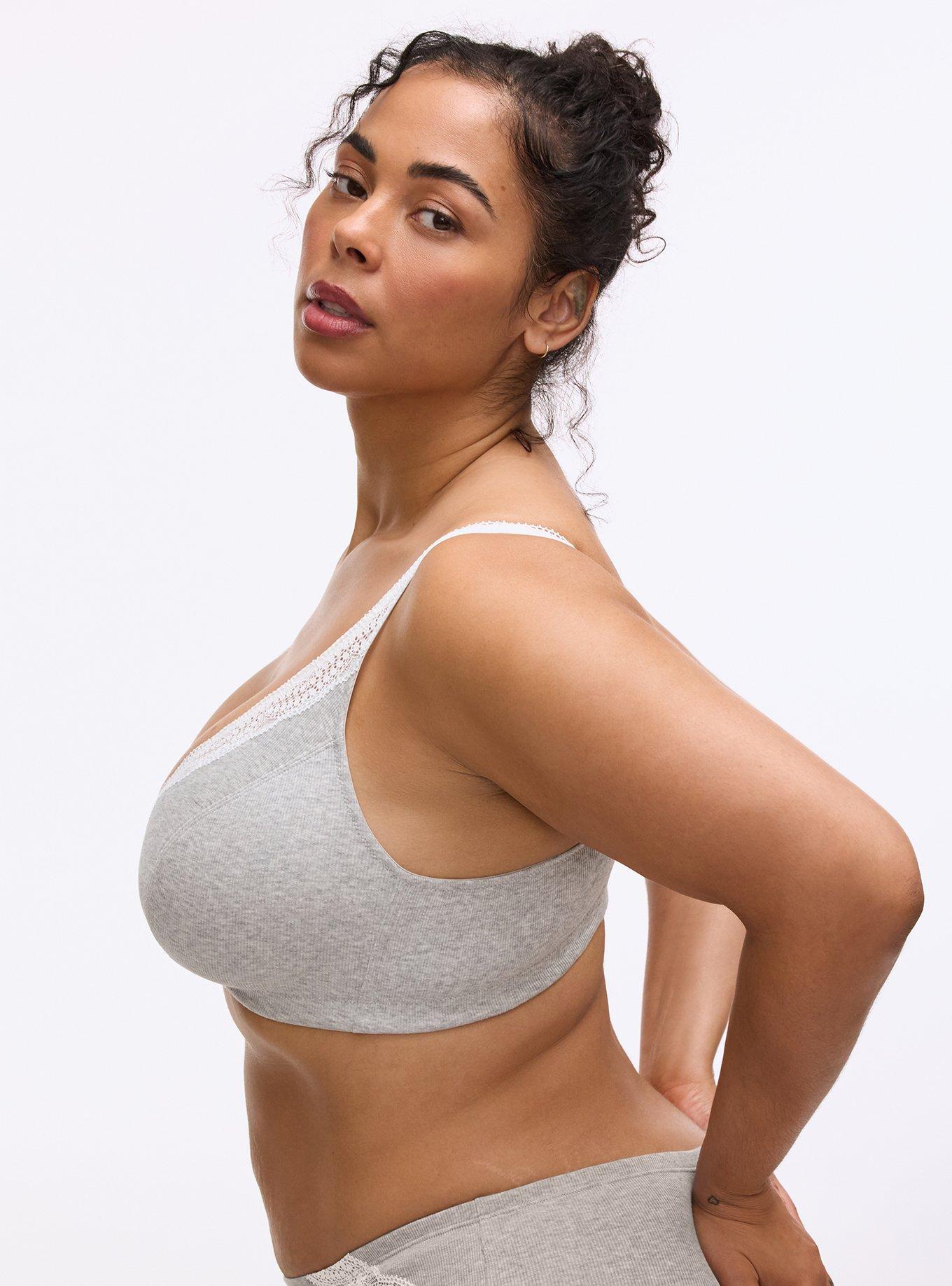 Unlined Heather Cotton Rib Plunge Bralette, LIGHTEST HEATHER GREY, alternate