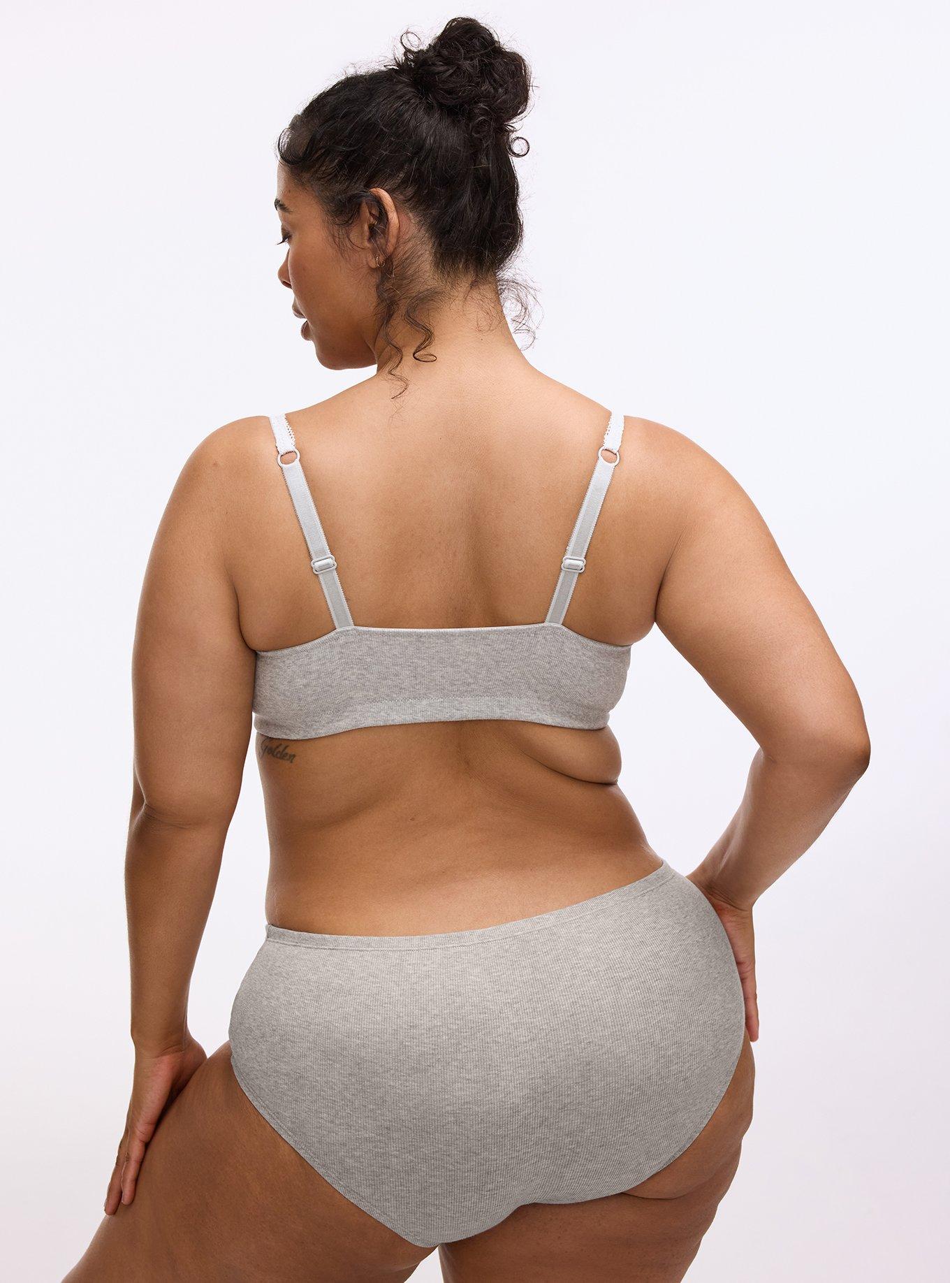 Unlined Heather Cotton Rib Plunge Bralette, LIGHTEST HEATHER GREY, alternate