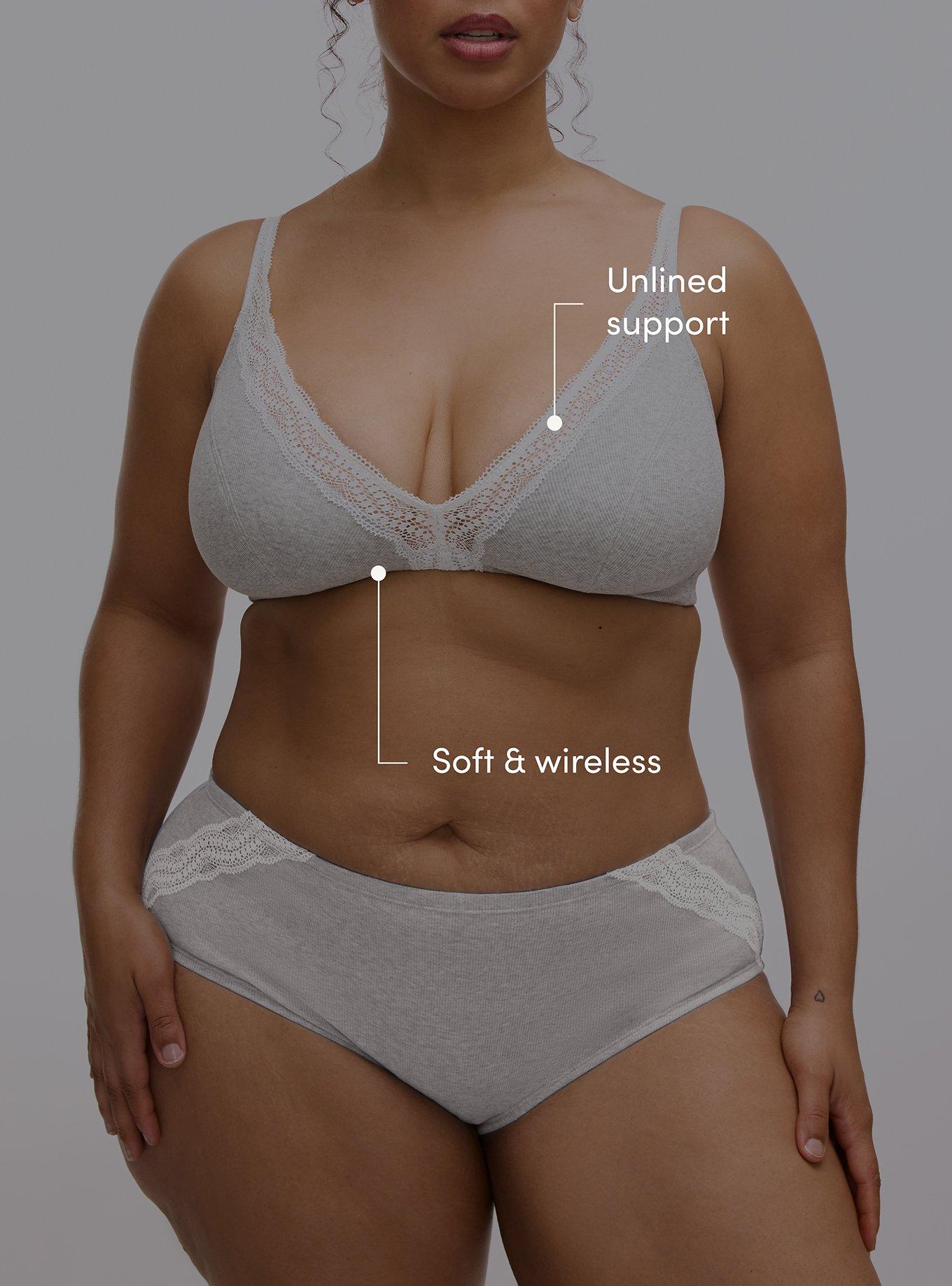 Unlined Heather Cotton Rib Plunge Bralette, LIGHTEST HEATHER GREY, alternate