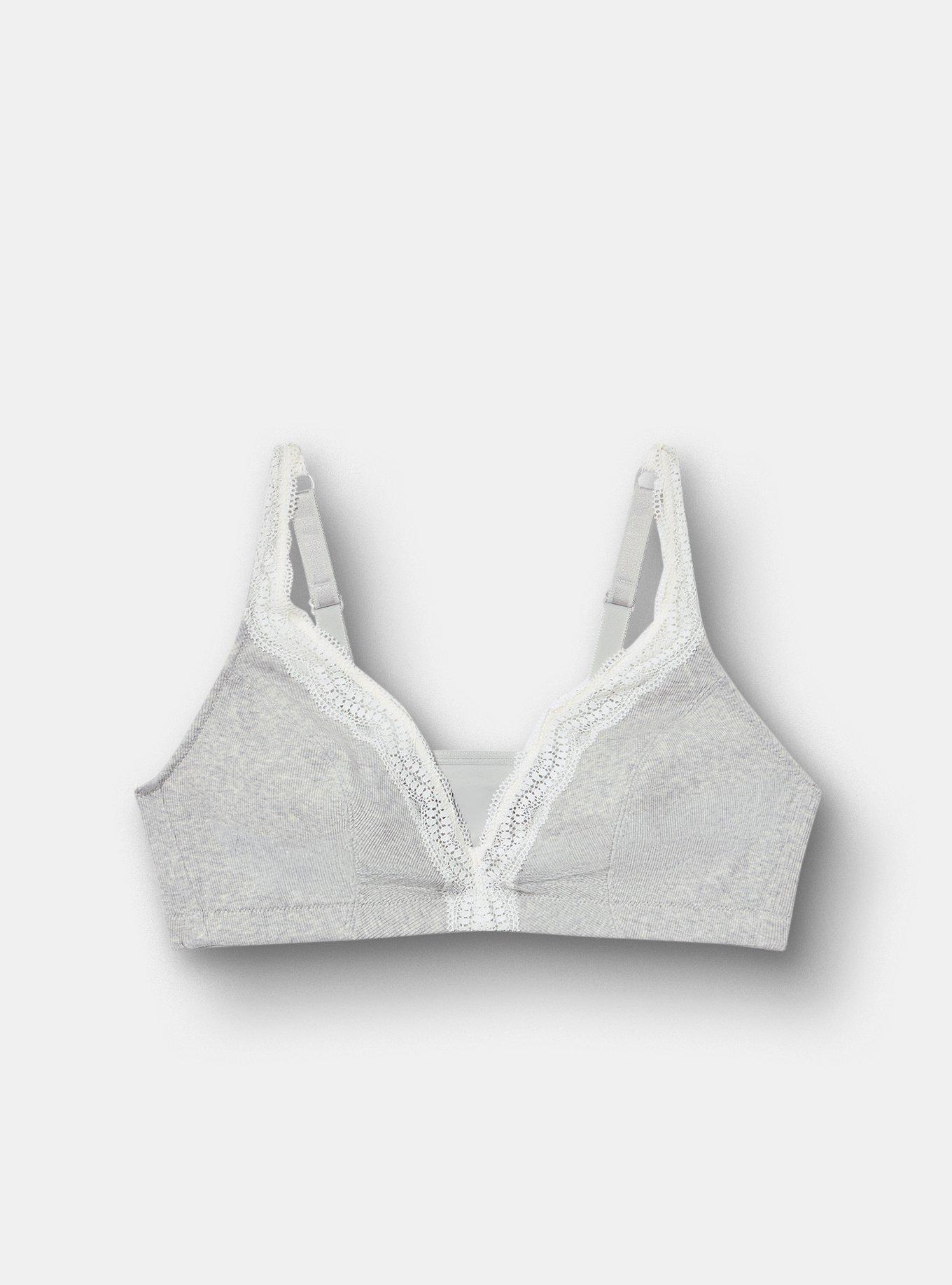 Plus Size Unlined Heather Cotton Rib Plunge Bralette, LIGHTEST HEATHER GREY, flat