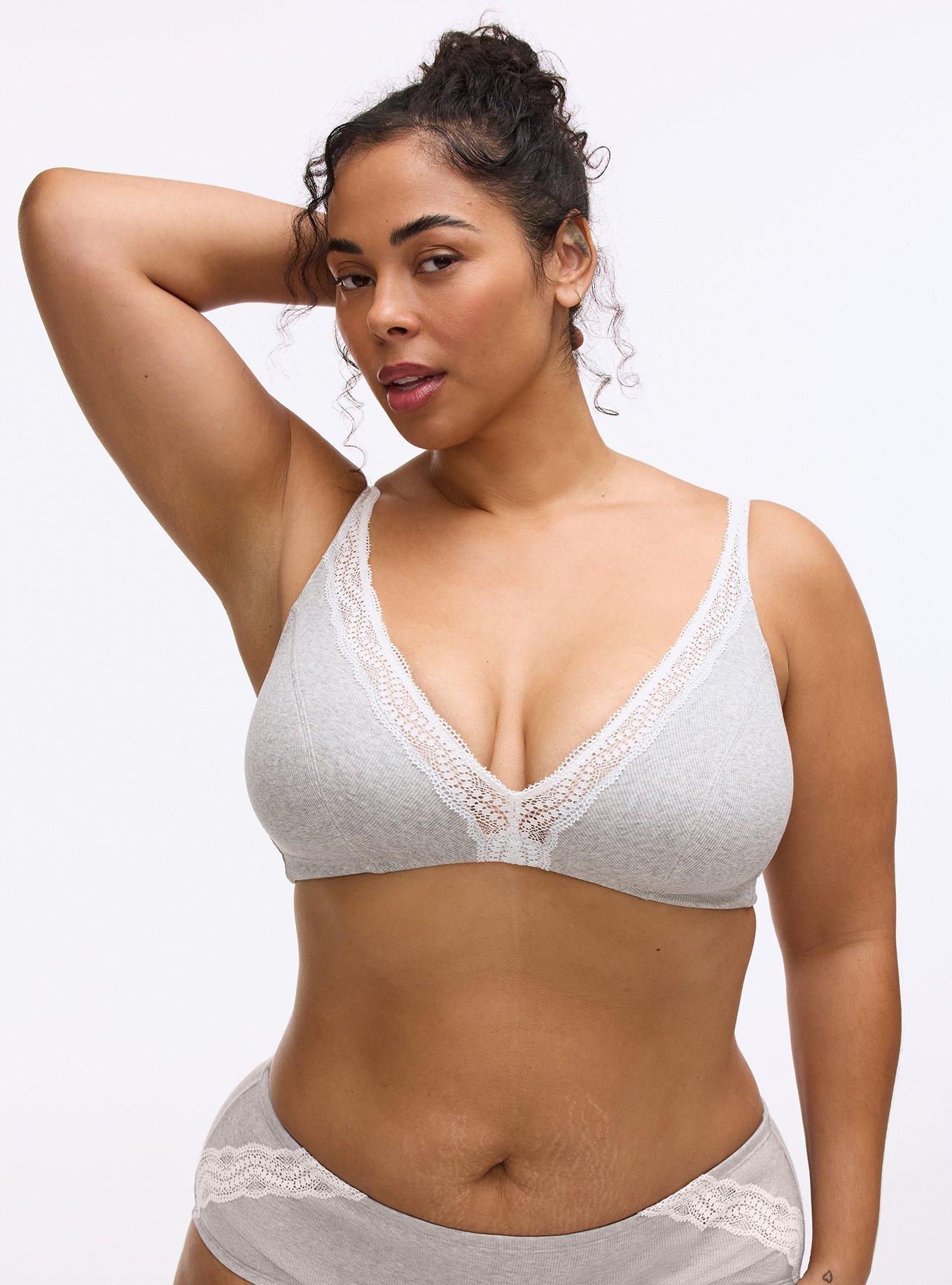 Unlined Heather Cotton Rib Plunge Bralette, LIGHTEST HEATHER GREY, hi-res