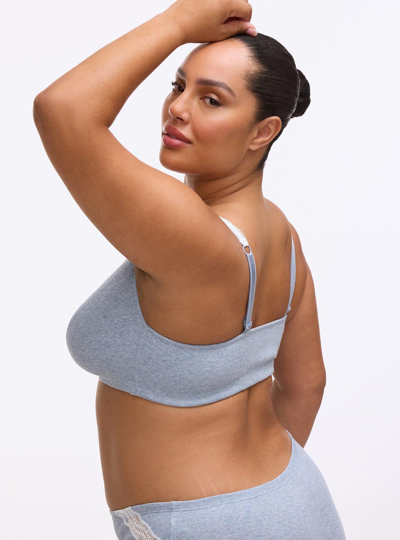 Unlined Heather Cotton Rib Plunge Bralette, DUSTY BLUE HEATHER, alternate