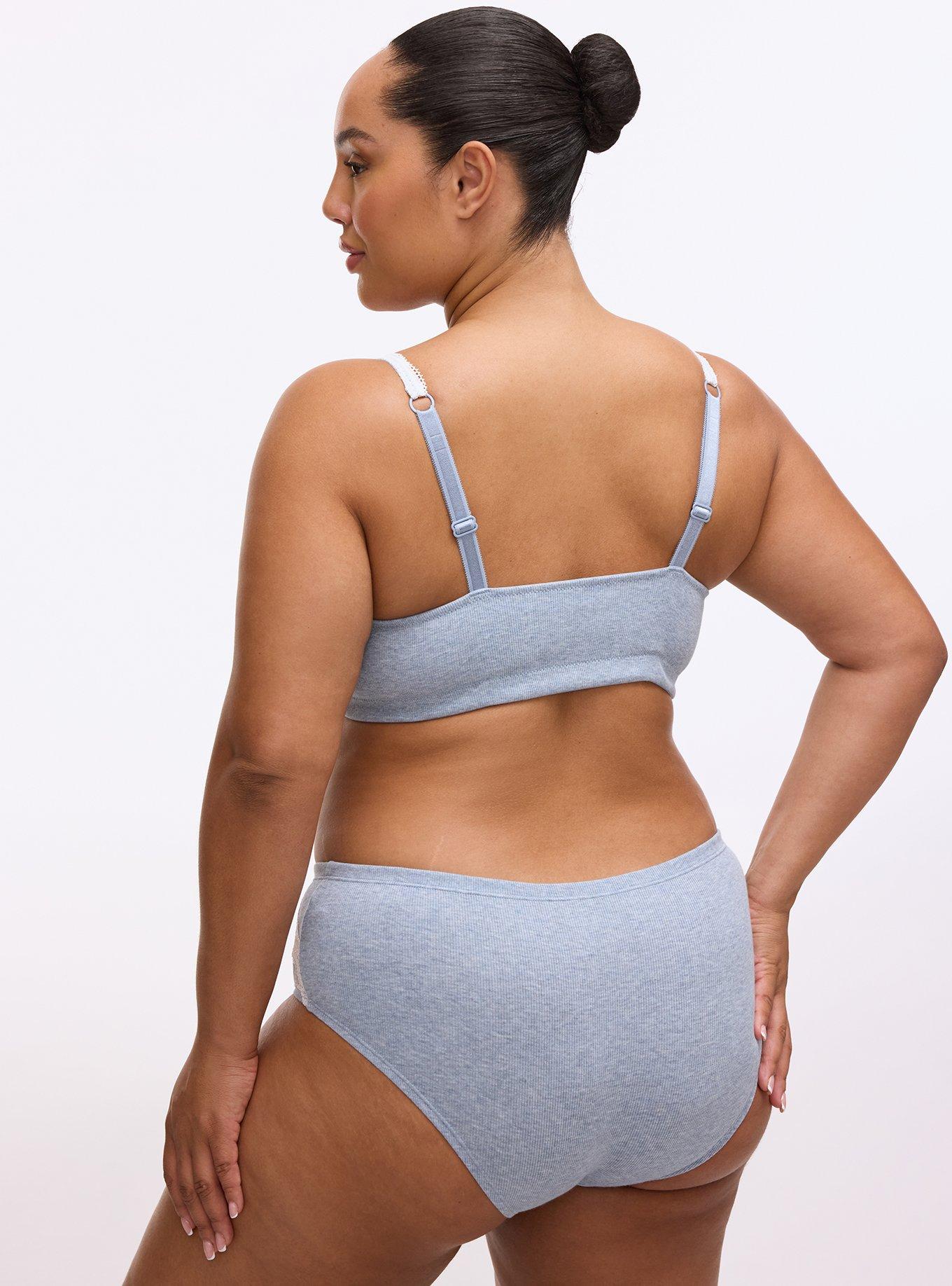 Unlined Heather Cotton Rib Plunge Bralette, DUSTY BLUE HEATHER, alternate