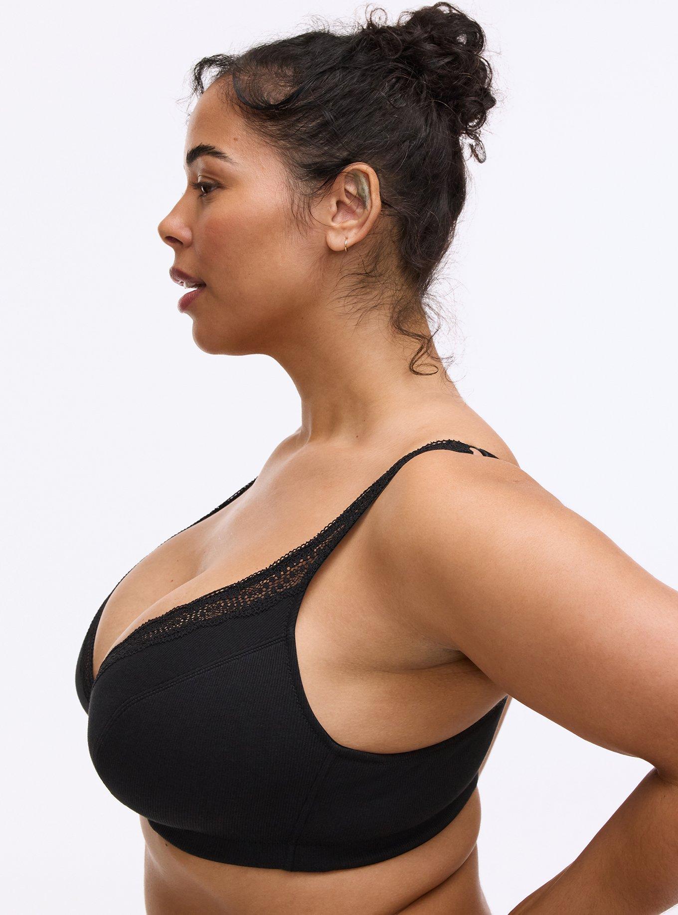 Unlined Cotton Rib Plunge Bralette, RICH BLACK, alternate