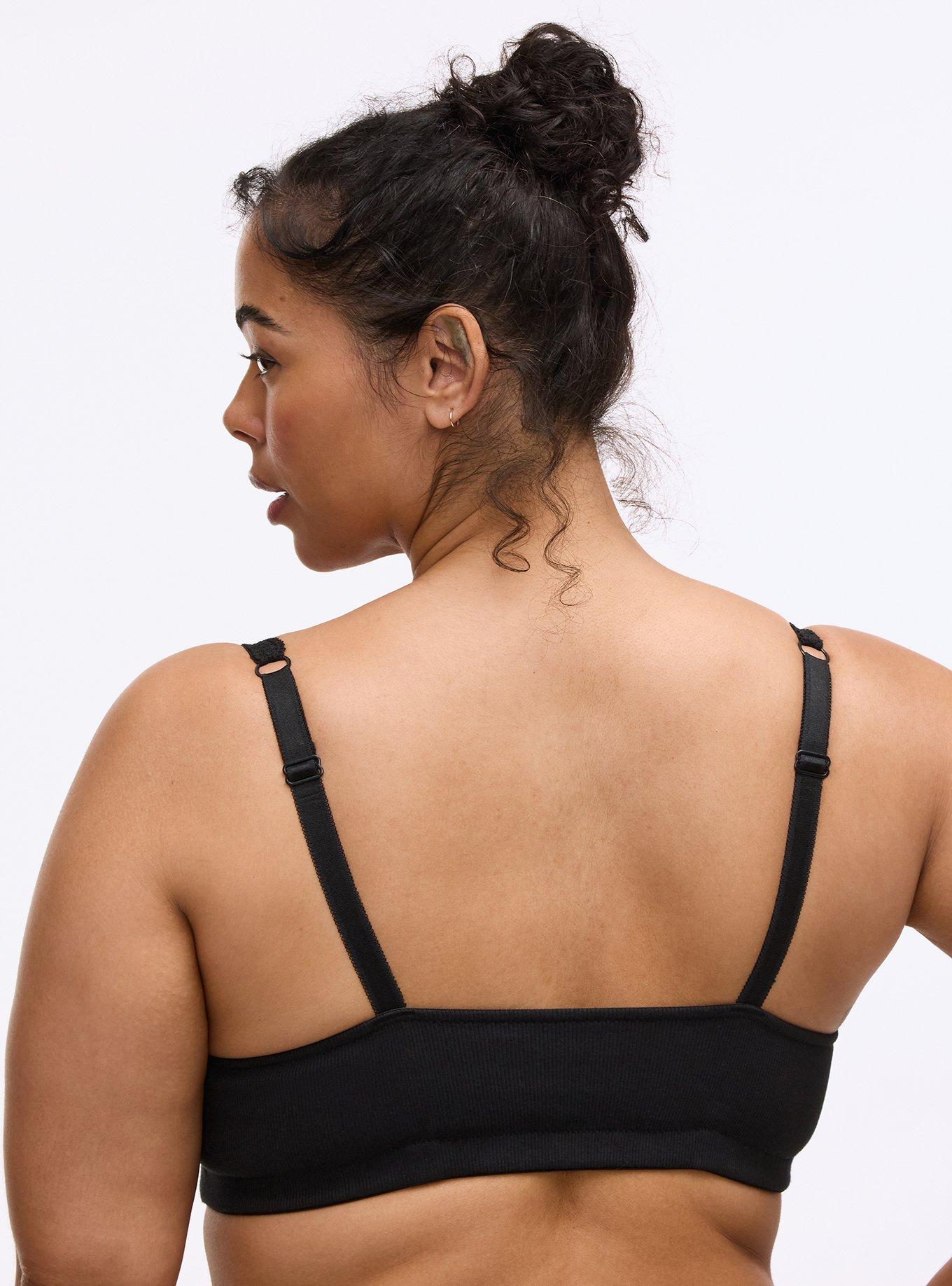 Unlined Cotton Rib Plunge Bralette, RICH BLACK, alternate