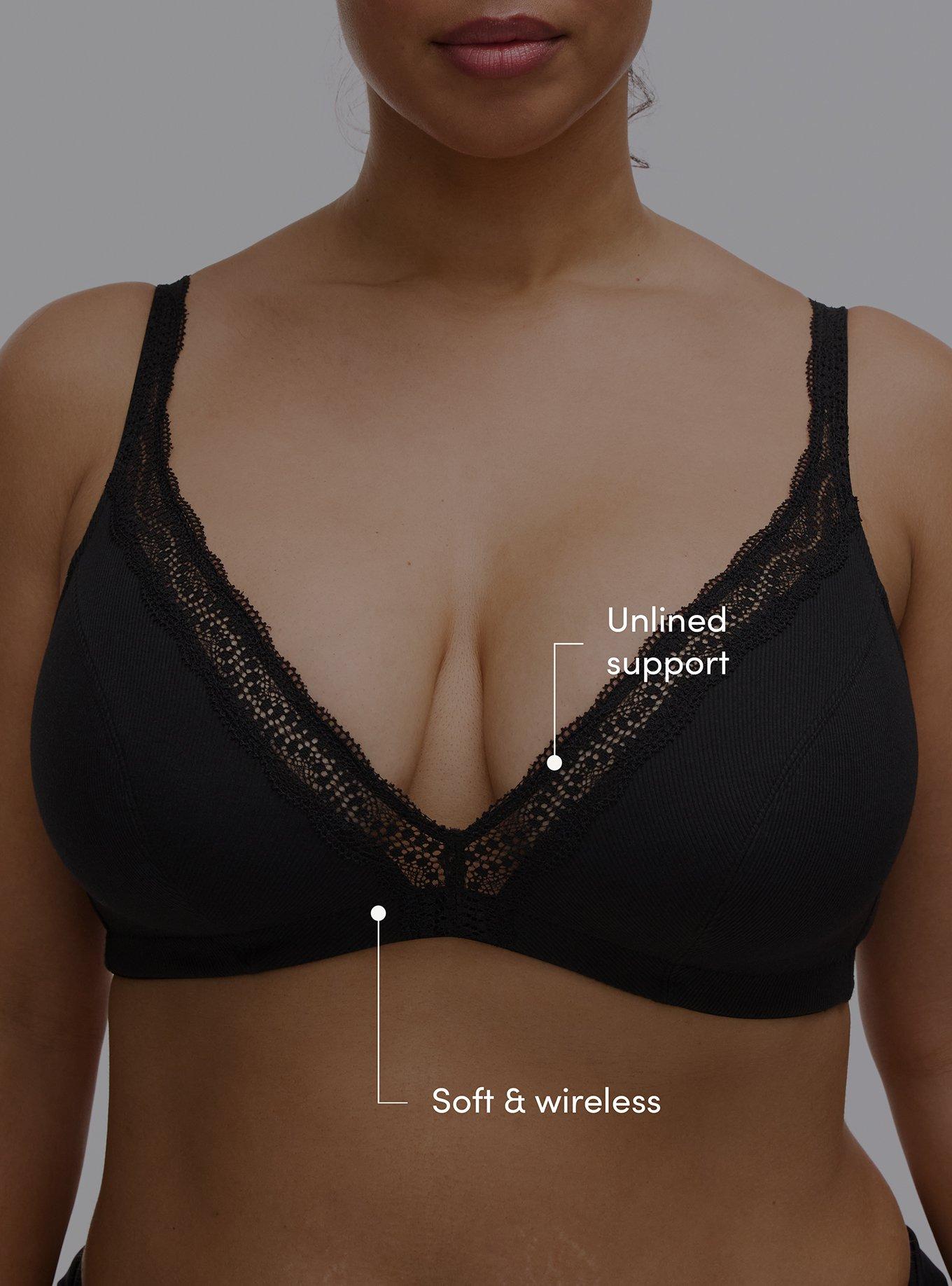 Unlined Cotton Rib Plunge Bralette, RICH BLACK, alternate