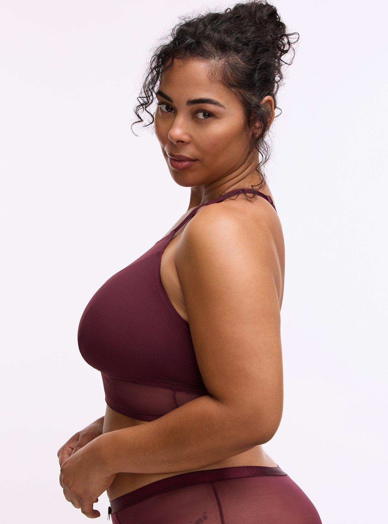Unlined Mesh High Neck Longline Bralette, FIG, alternate