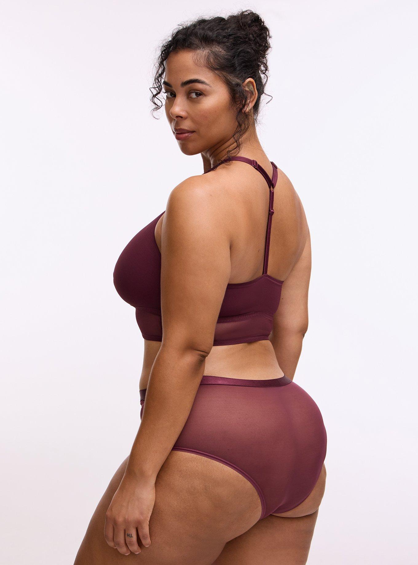 Unlined Mesh High Neck Longline Bralette, FIG, alternate