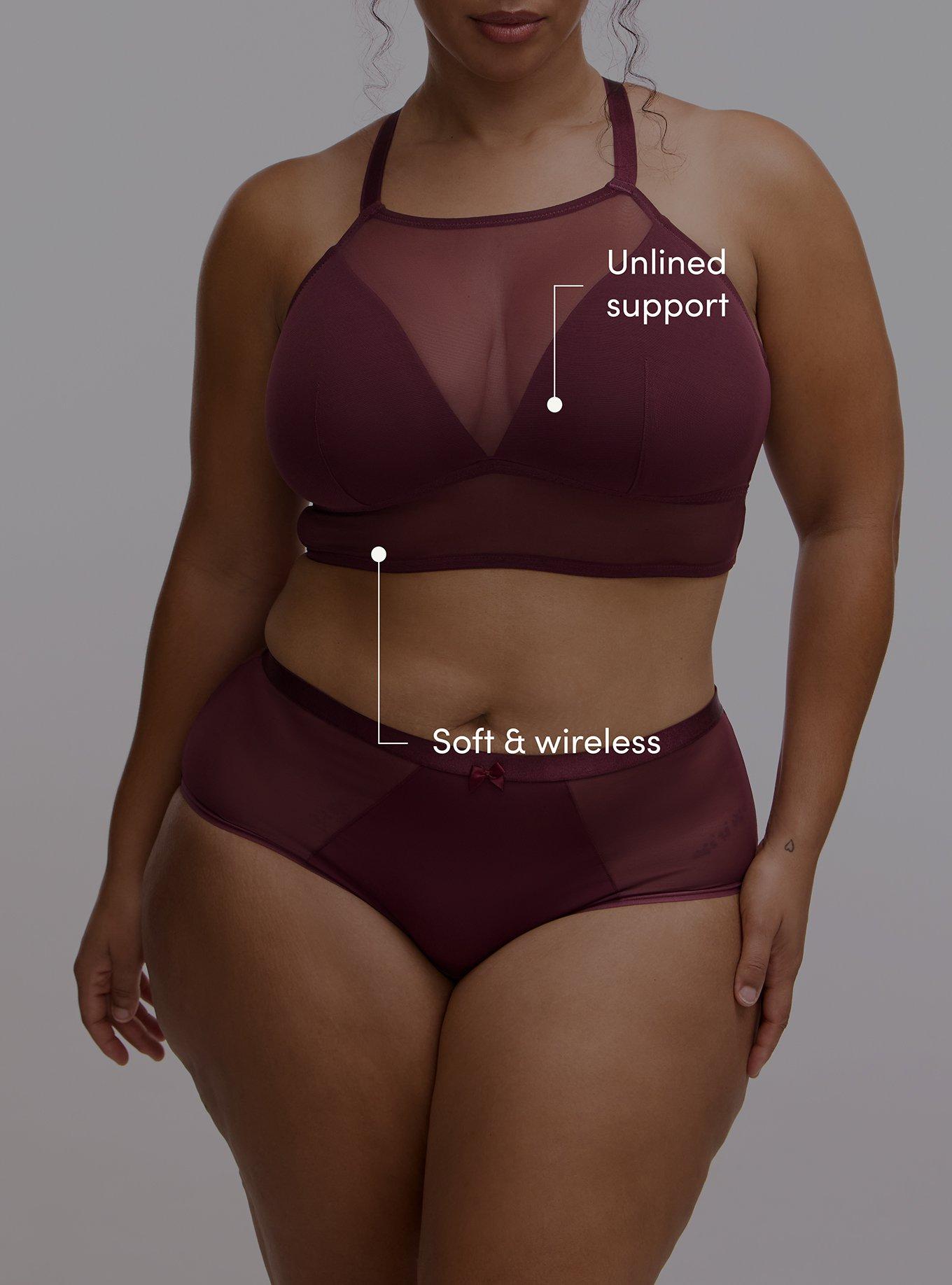 Unlined Mesh High Neck Longline Bralette, FIG, alternate