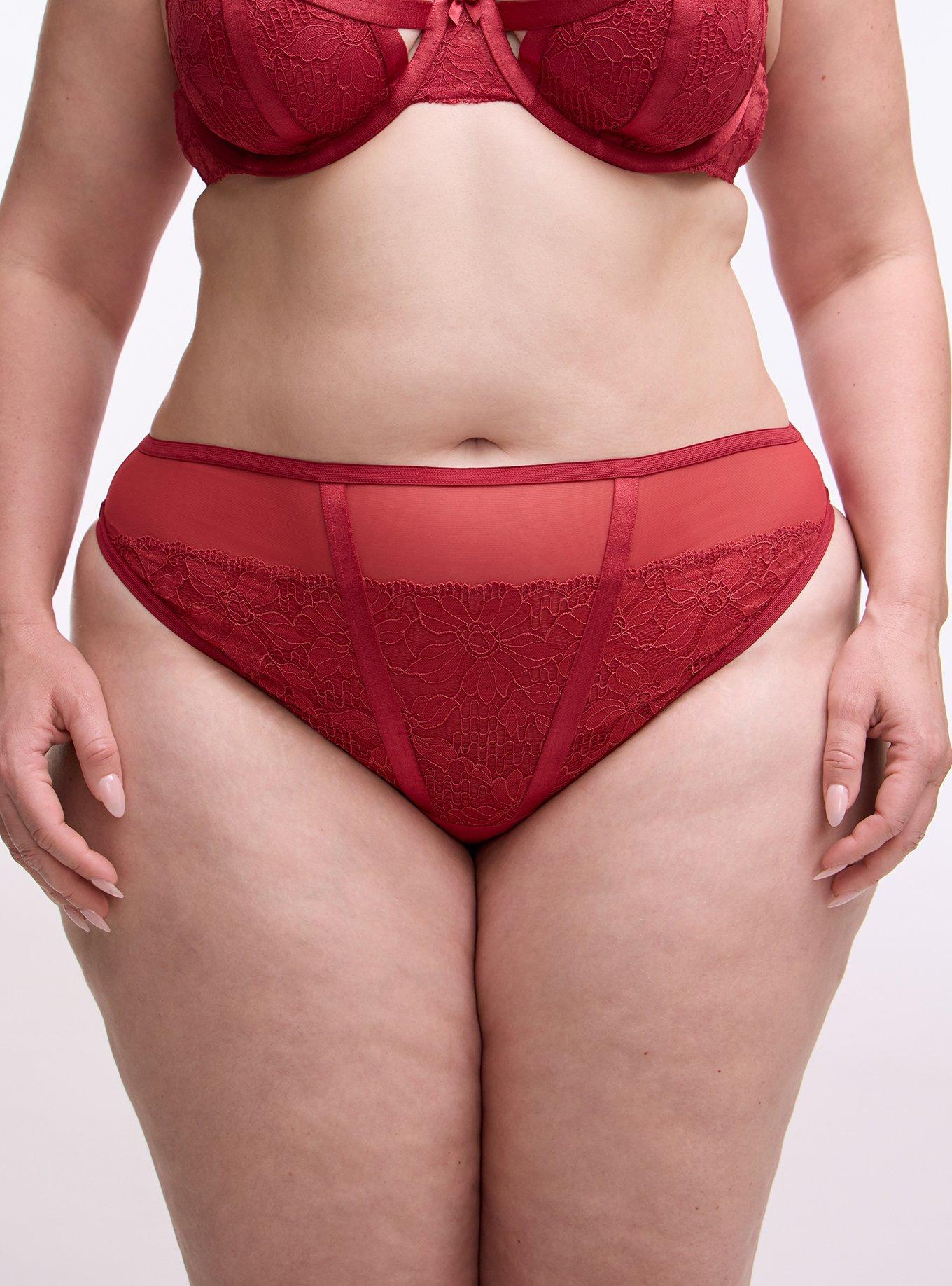 Plus Size Ava Lace Printed Tanga Panty, GARNET, alternate