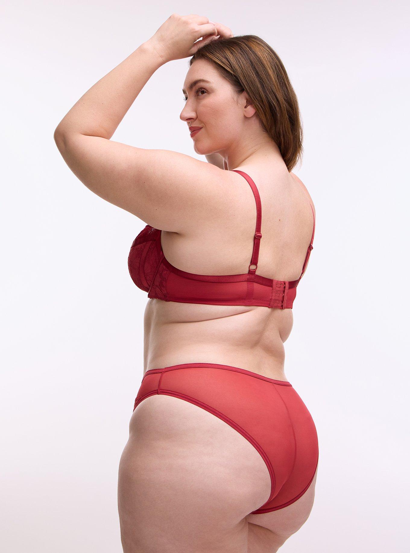 Plus Size Ava Lace Printed Tanga Panty, GARNET, alternate