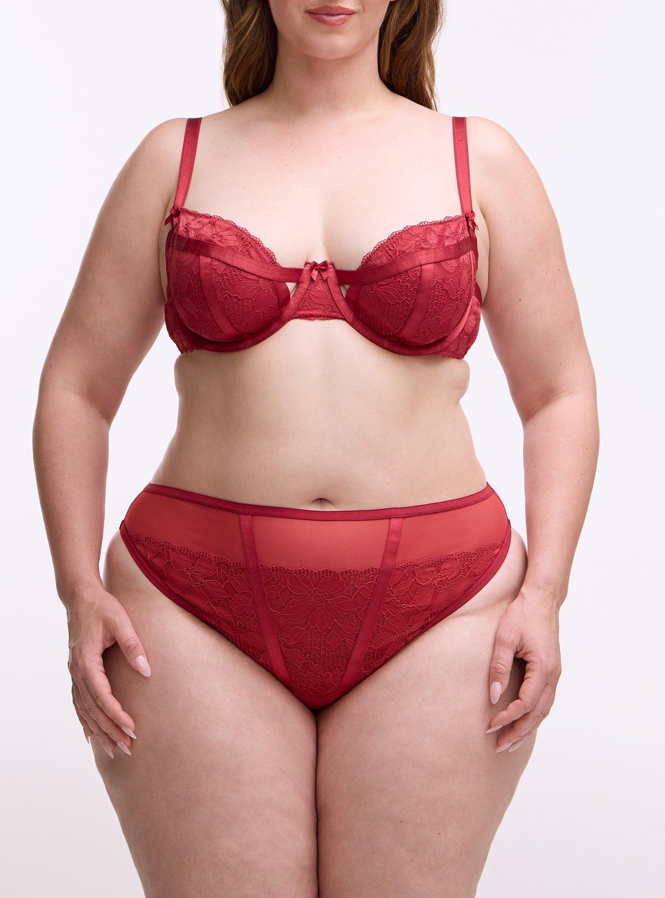 Plus Size Ava Lace Printed Tanga Panty, GARNET, alternate