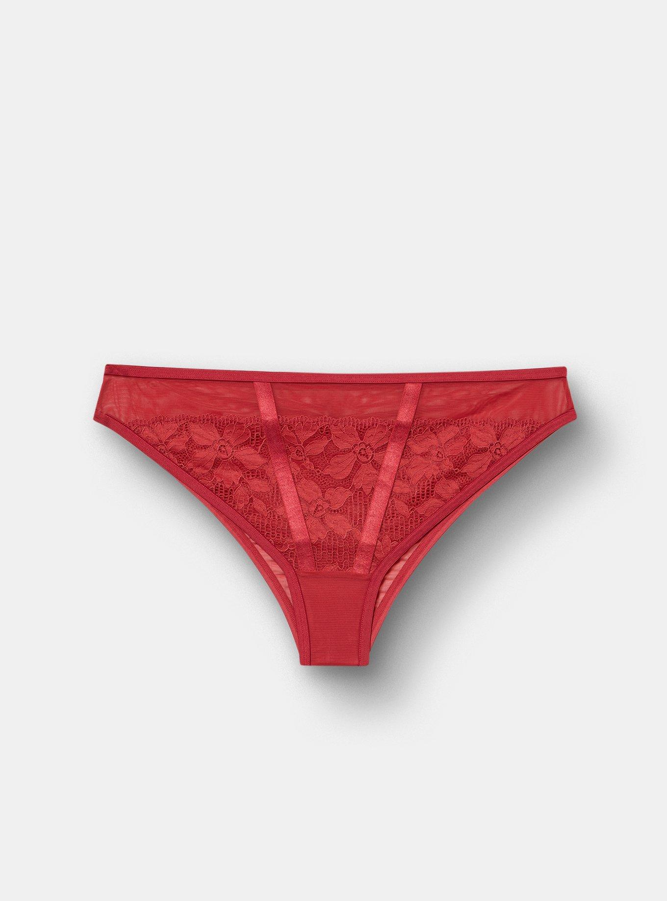 Plus Size Ava Lace Printed Tanga Panty, GARNET, flat