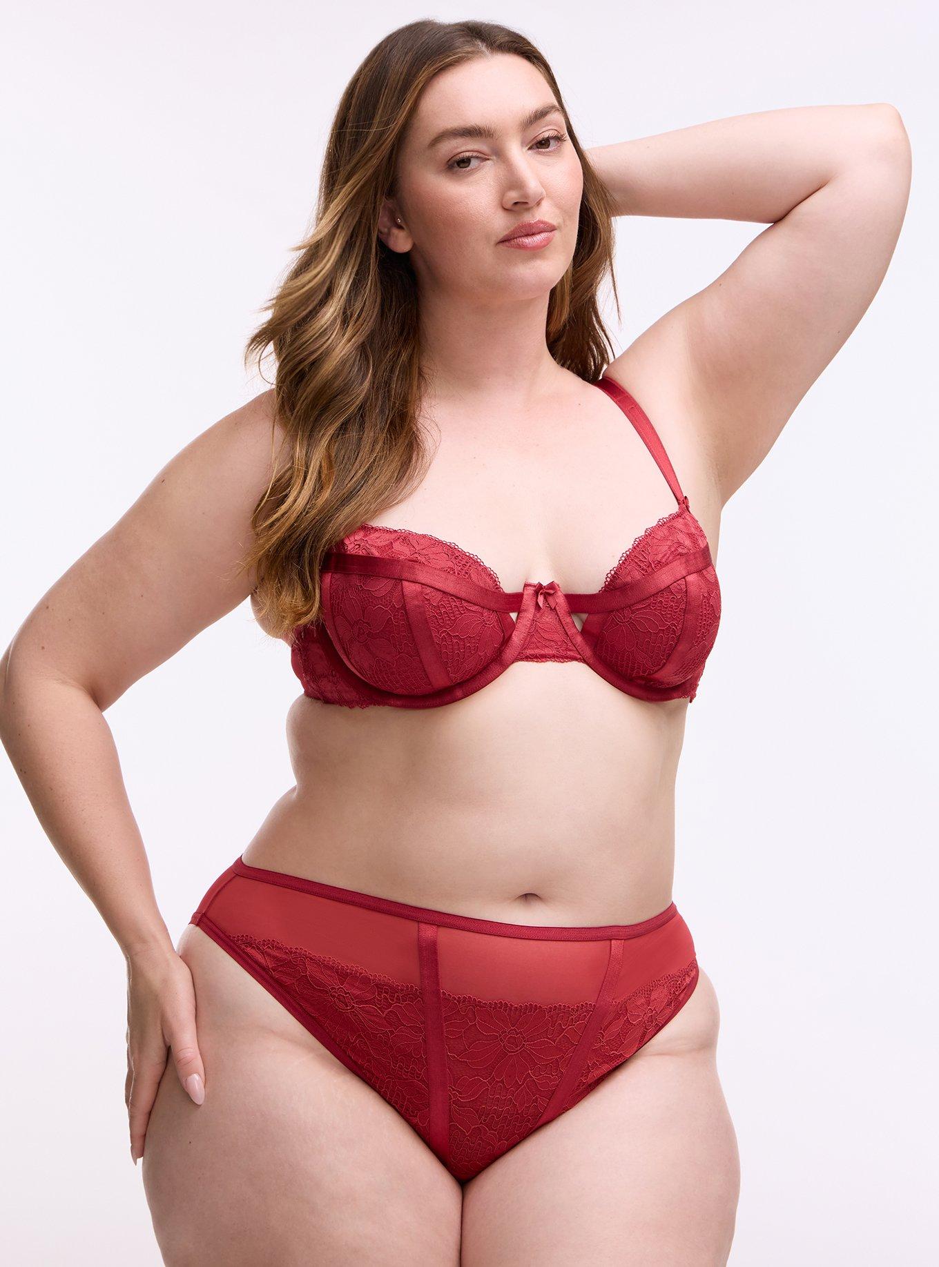 Plus Size Ava Lace Printed Tanga Panty, GARNET, hi-res