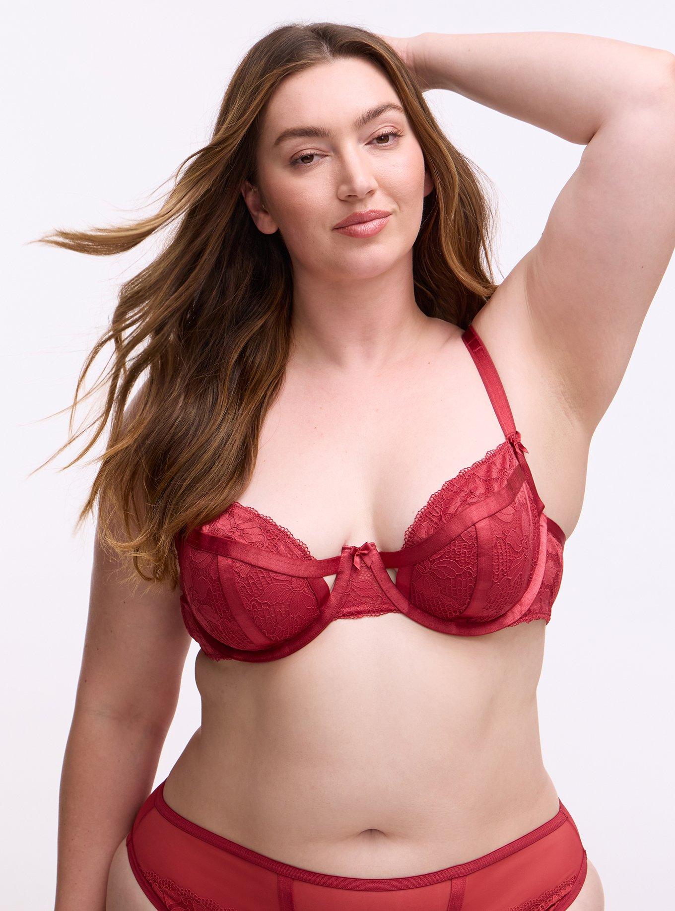 Plus Size Ava Lace Underwire Demi Bra, GARNET, hi-res